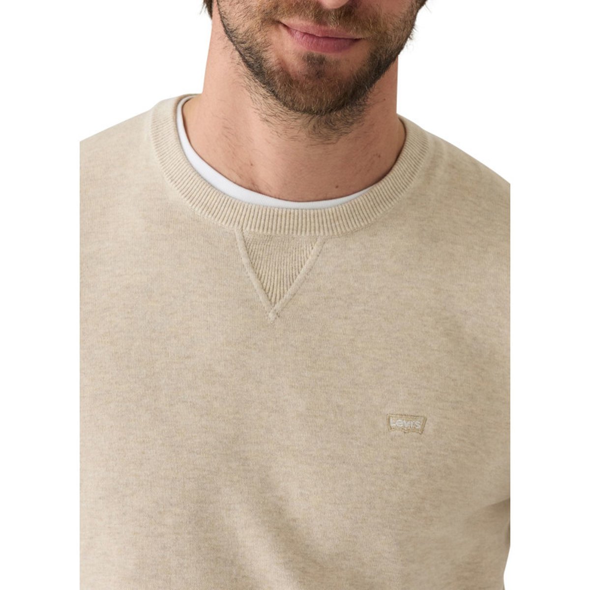 Pull en coton beige uni avec un col rond et des manches longues beige, LEVI'S