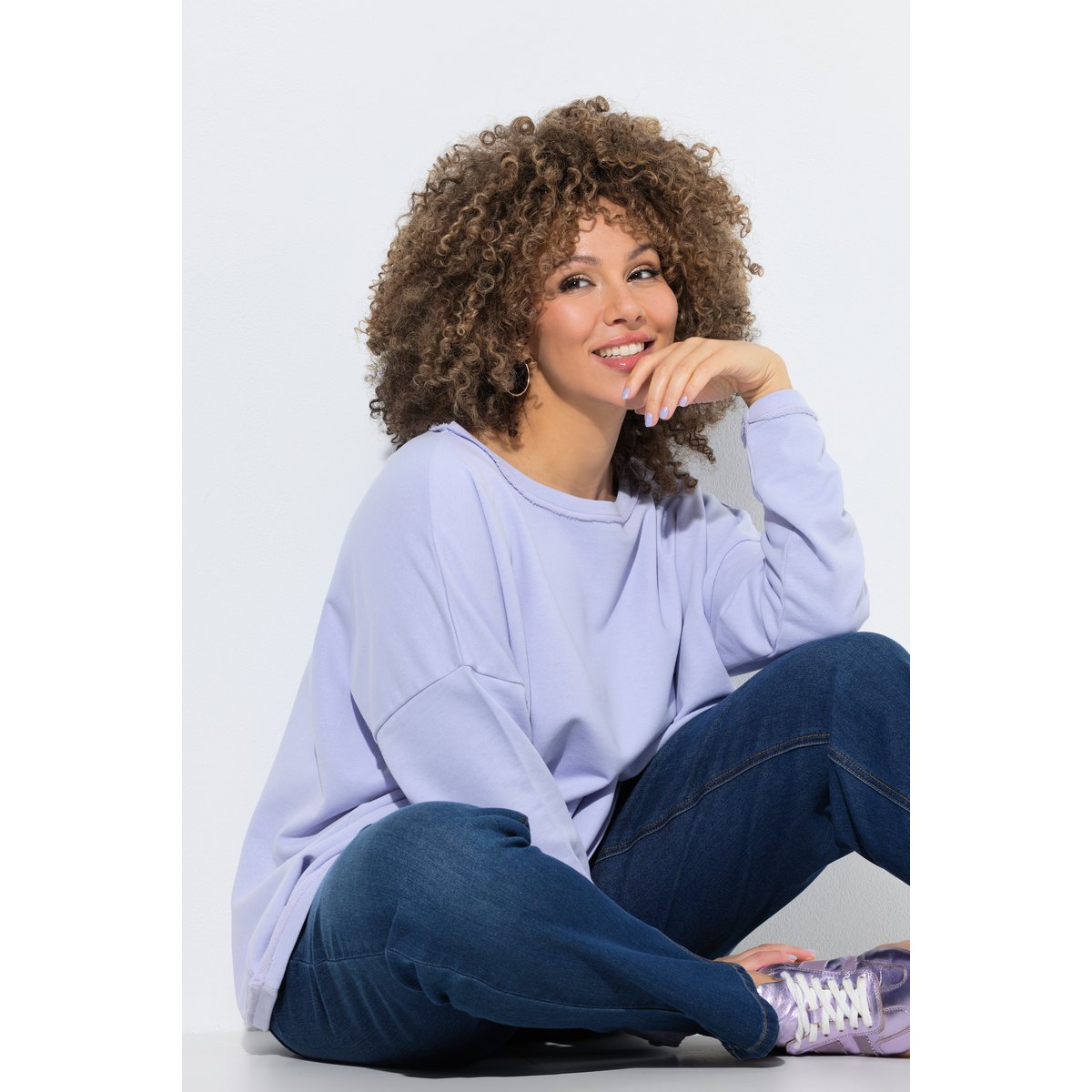 Sweat-shirt à manches longues et col rond lavande, ULLA POPKEN