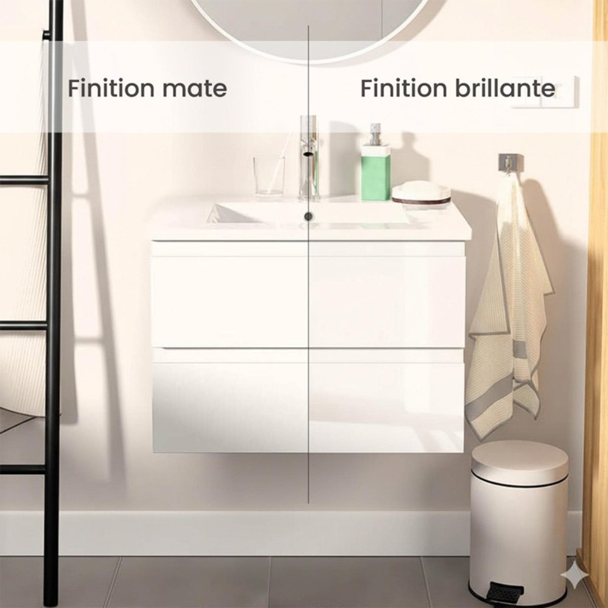 Meuble simple+robinet+miroir+colonne SORRENTO blanc brillant, MOB IN