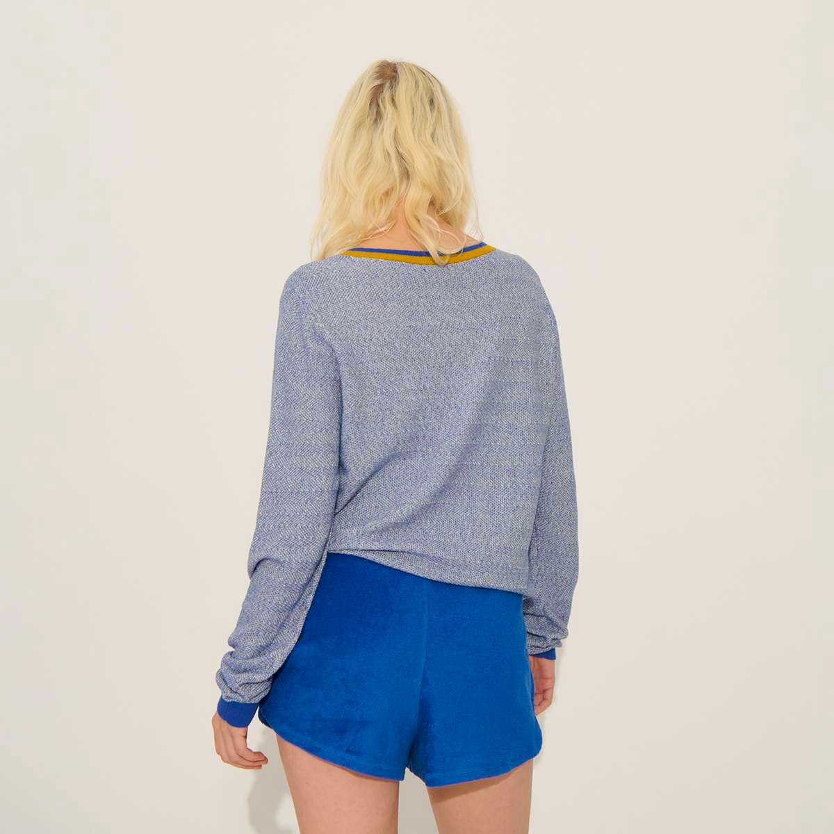 Gilet manches longues en coton et lin JAMIE ivoire-marine, BENSIMON