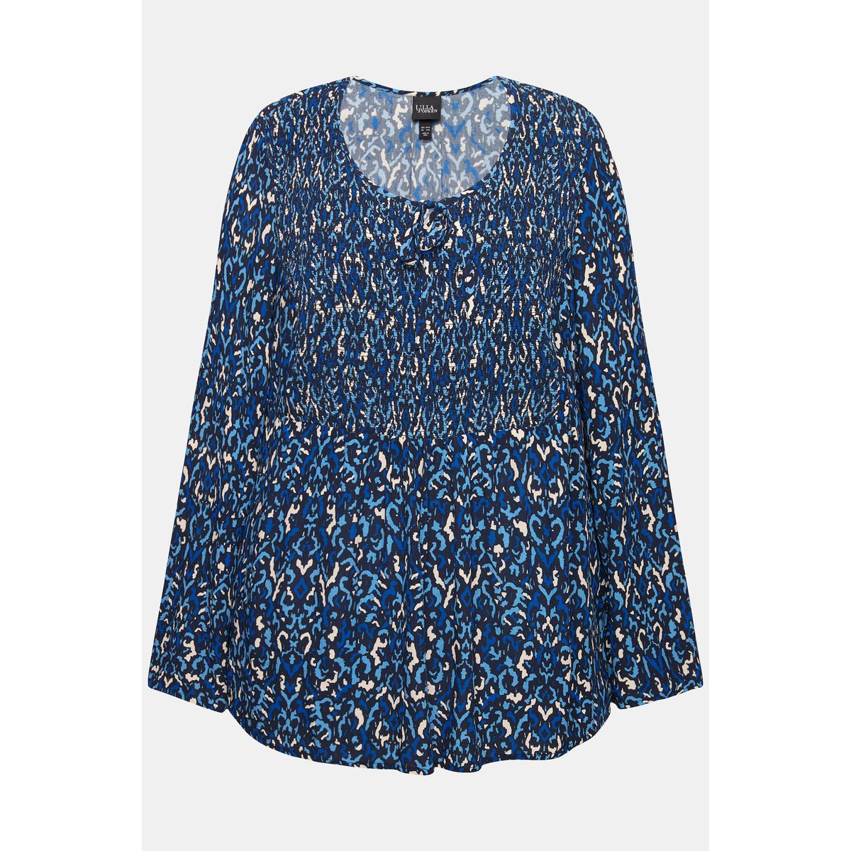 Blouse smockée, décolleté rond marine, ULLA POPKEN