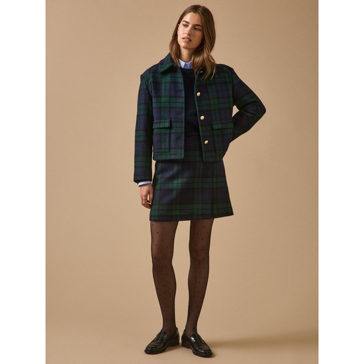 Veste tartan en laine carreaux vert/marine, CYRILLUS