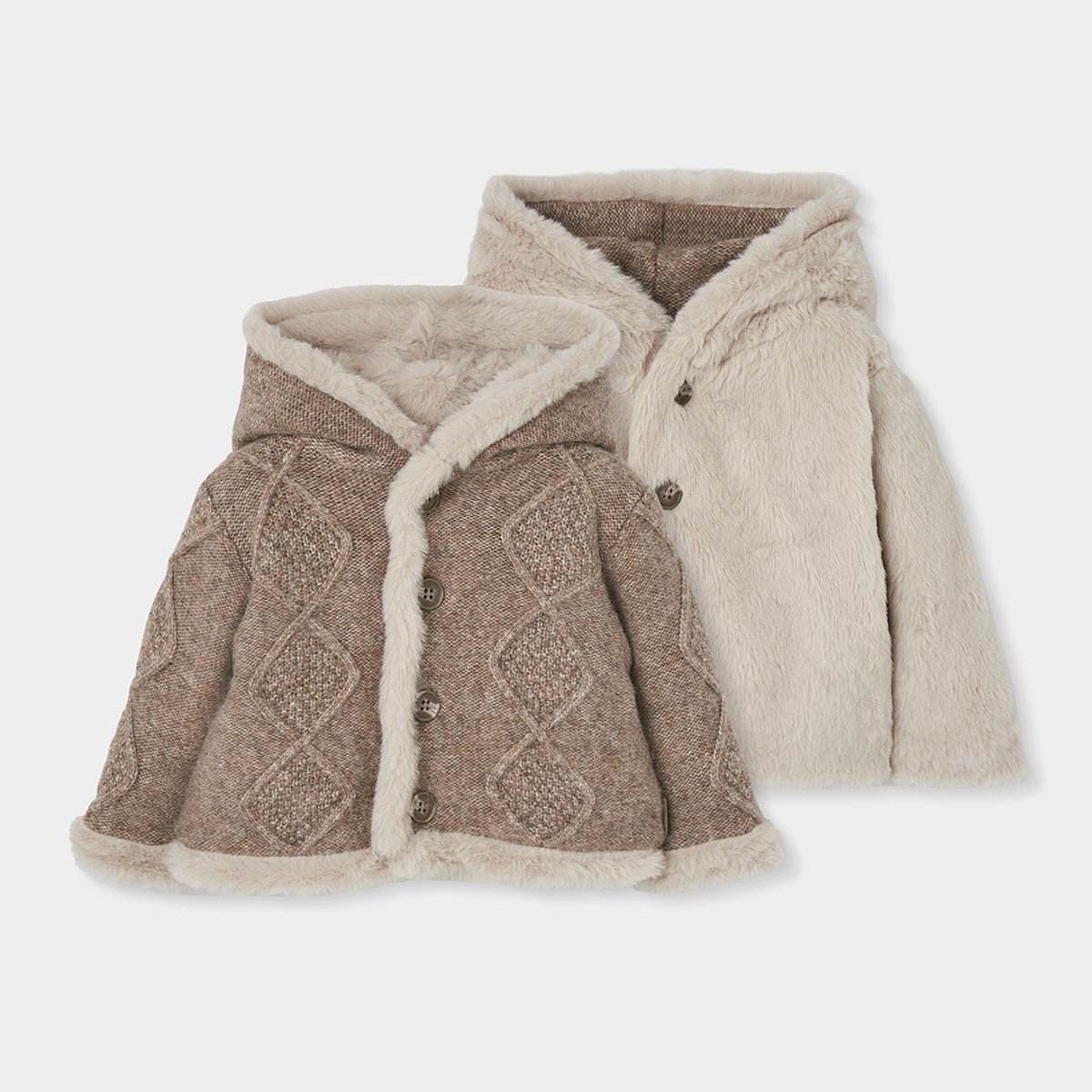 Veste bébé en maille réversible à capuche marron, BOBOLI