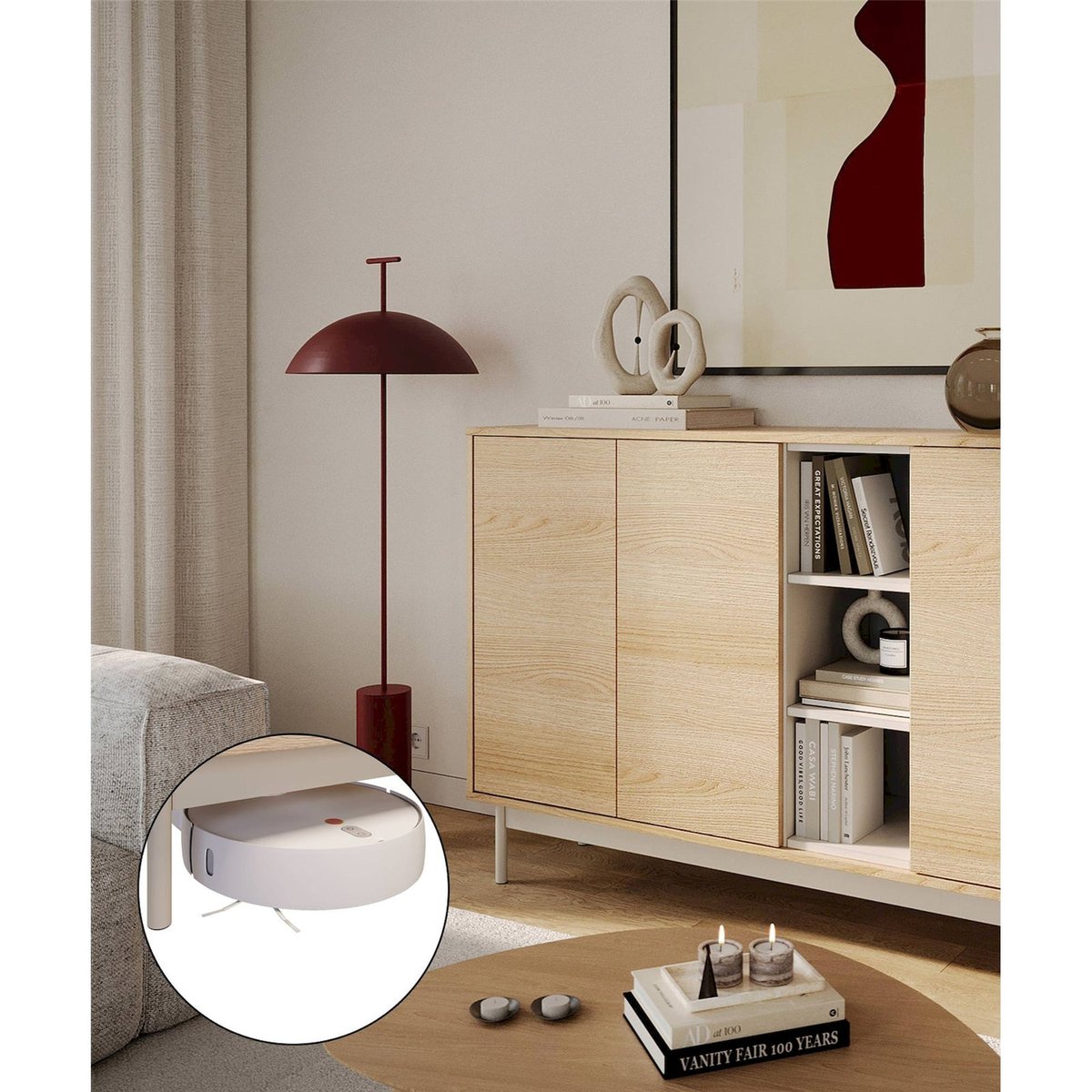 Buffet 3 portes bois collection LAYEN chêne lindberg et beige cachemire, RECOLLECTION