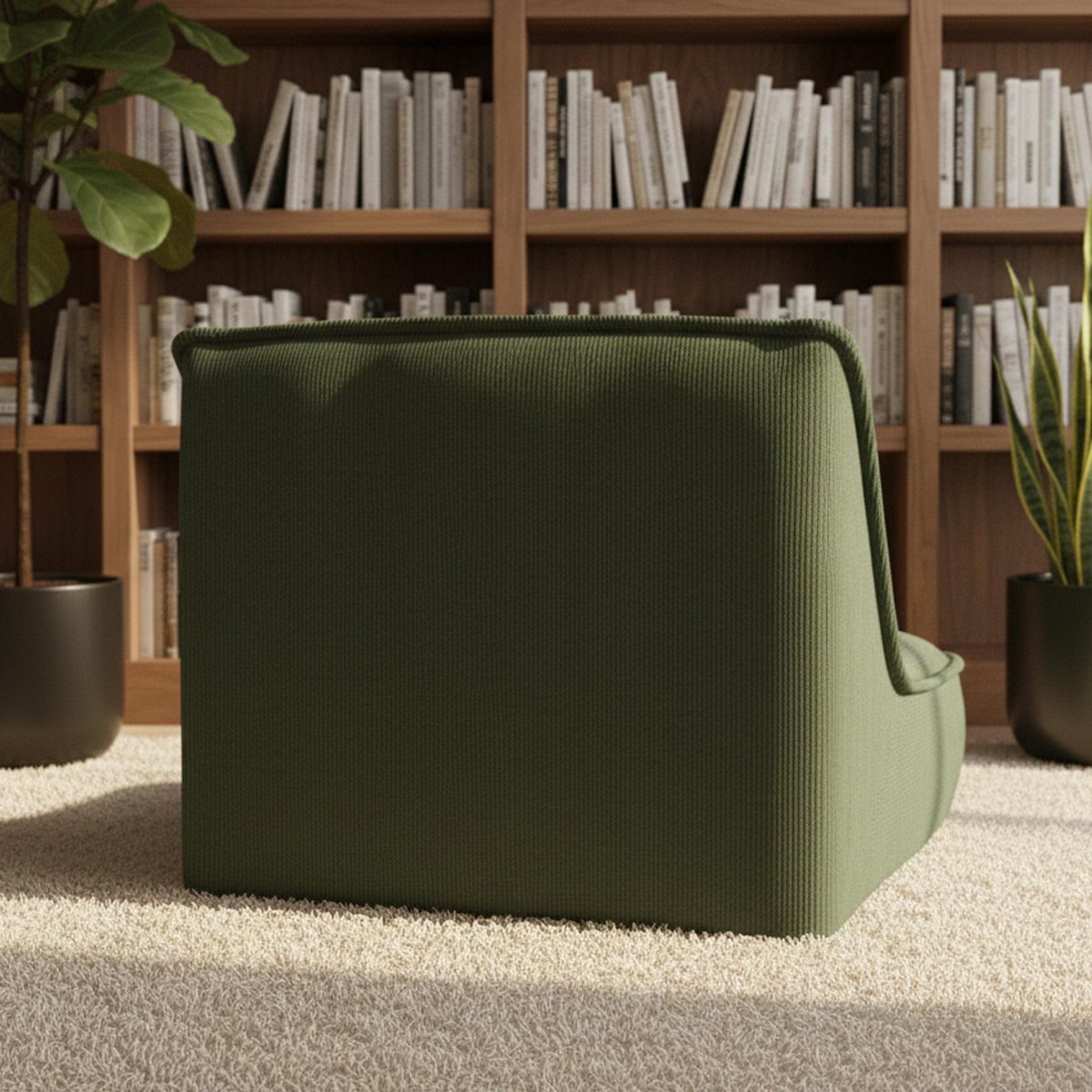Fauteuil en velours côtelé type chauffeuse, LIZY vert, OVIALA