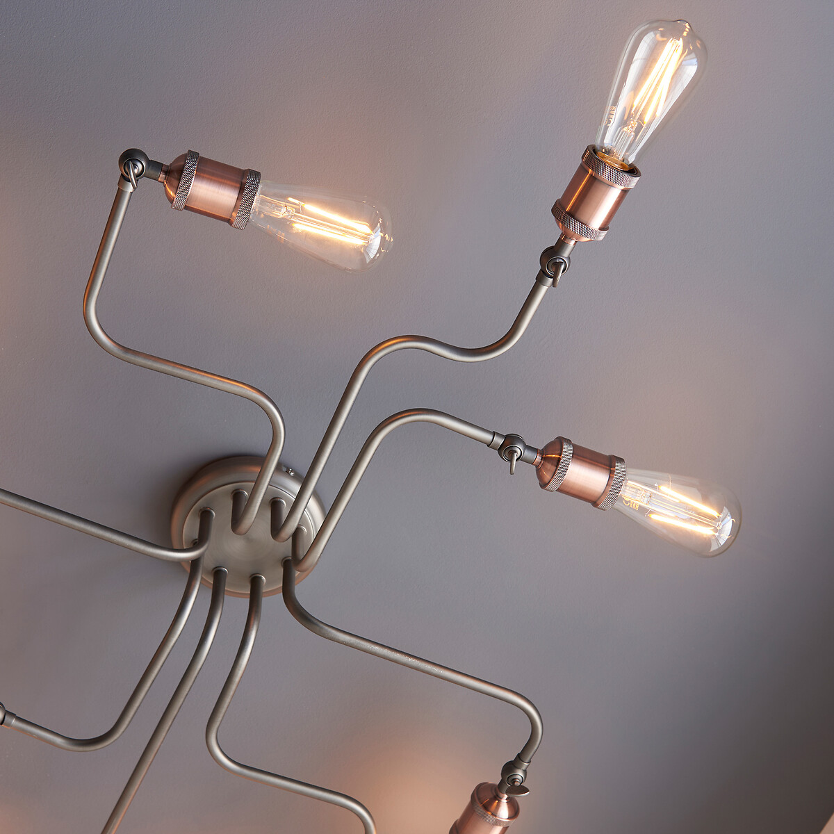 Halle 8-Light Industrial Semi-Flush Ceiling Light in Copper copper-coloured orange, SO'HOME