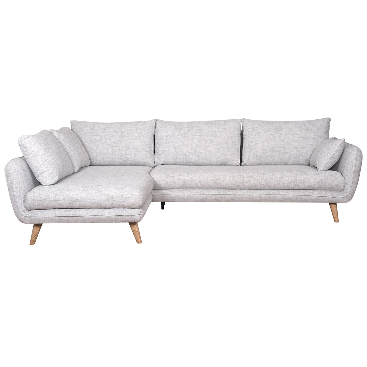 Canapé d'angle gauche scandinave 5 places en tissu gris clair chiné et bois clair CREEP gris clair, MILIBOO