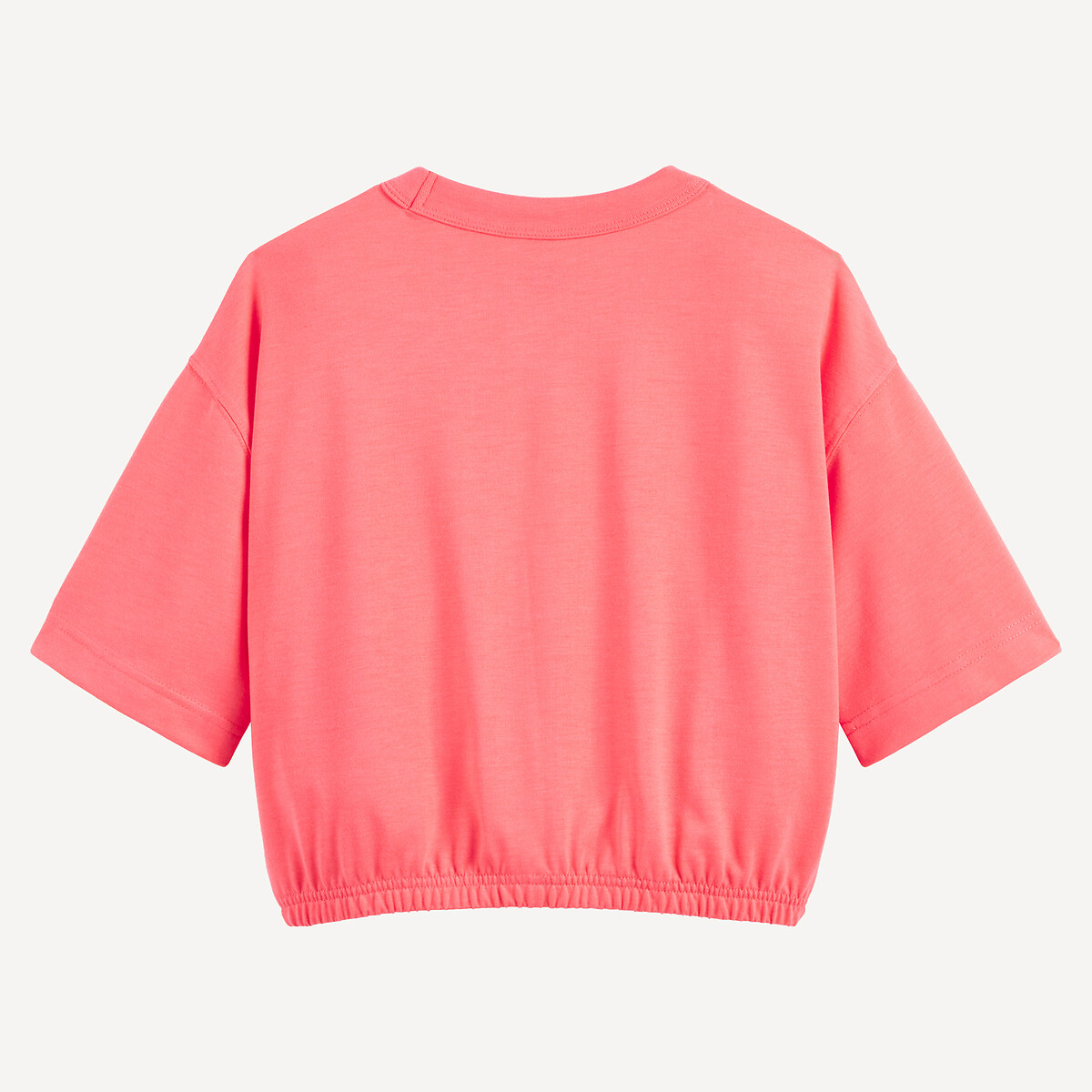 Camiseta elástica, cuello redondo, manga corta, de punto grueso rosa , LA REDOUTE COLLECTIONS
