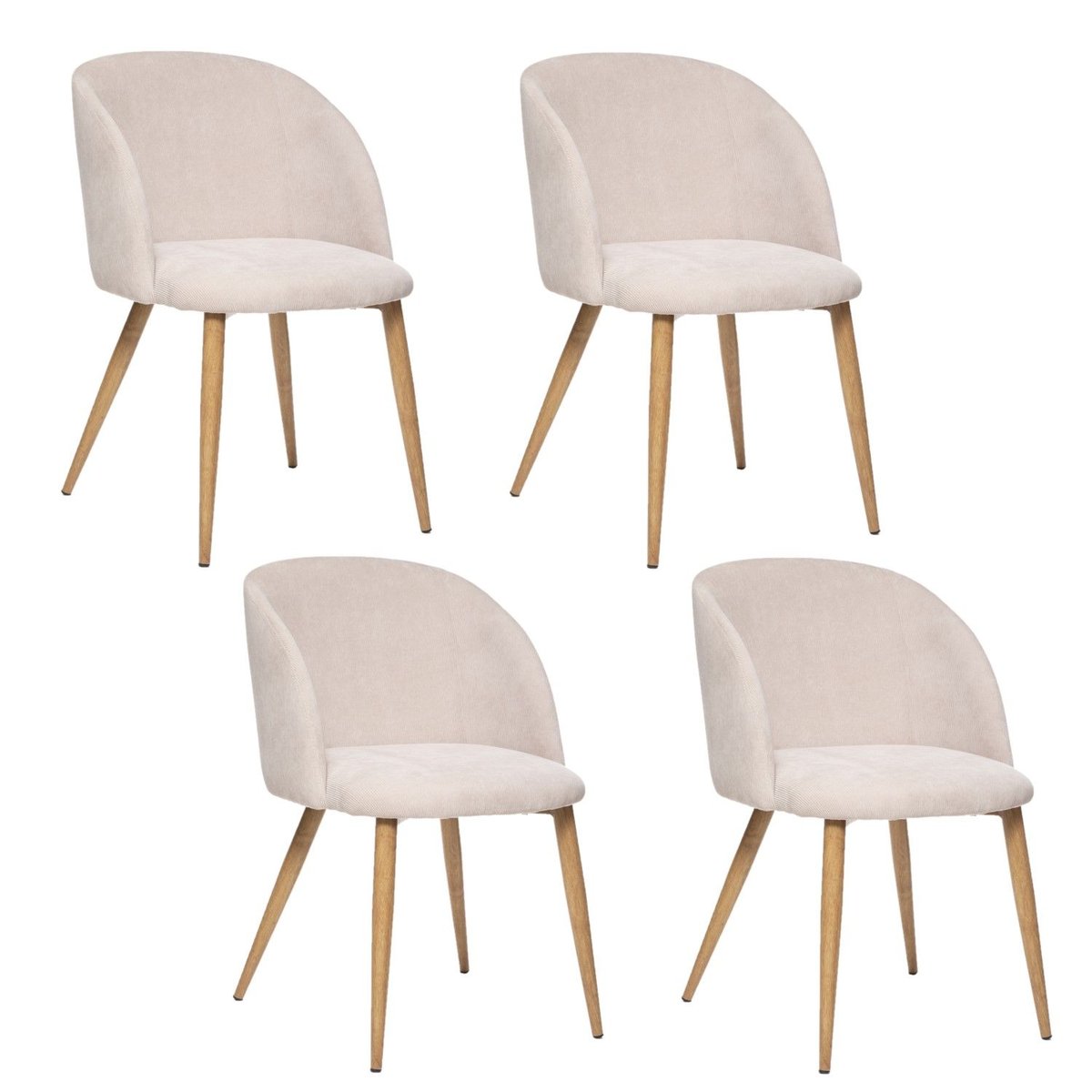 Lot de 4 chaises en velours côtelé et pieds effet hêtre CELESTE beige, TOILINUX