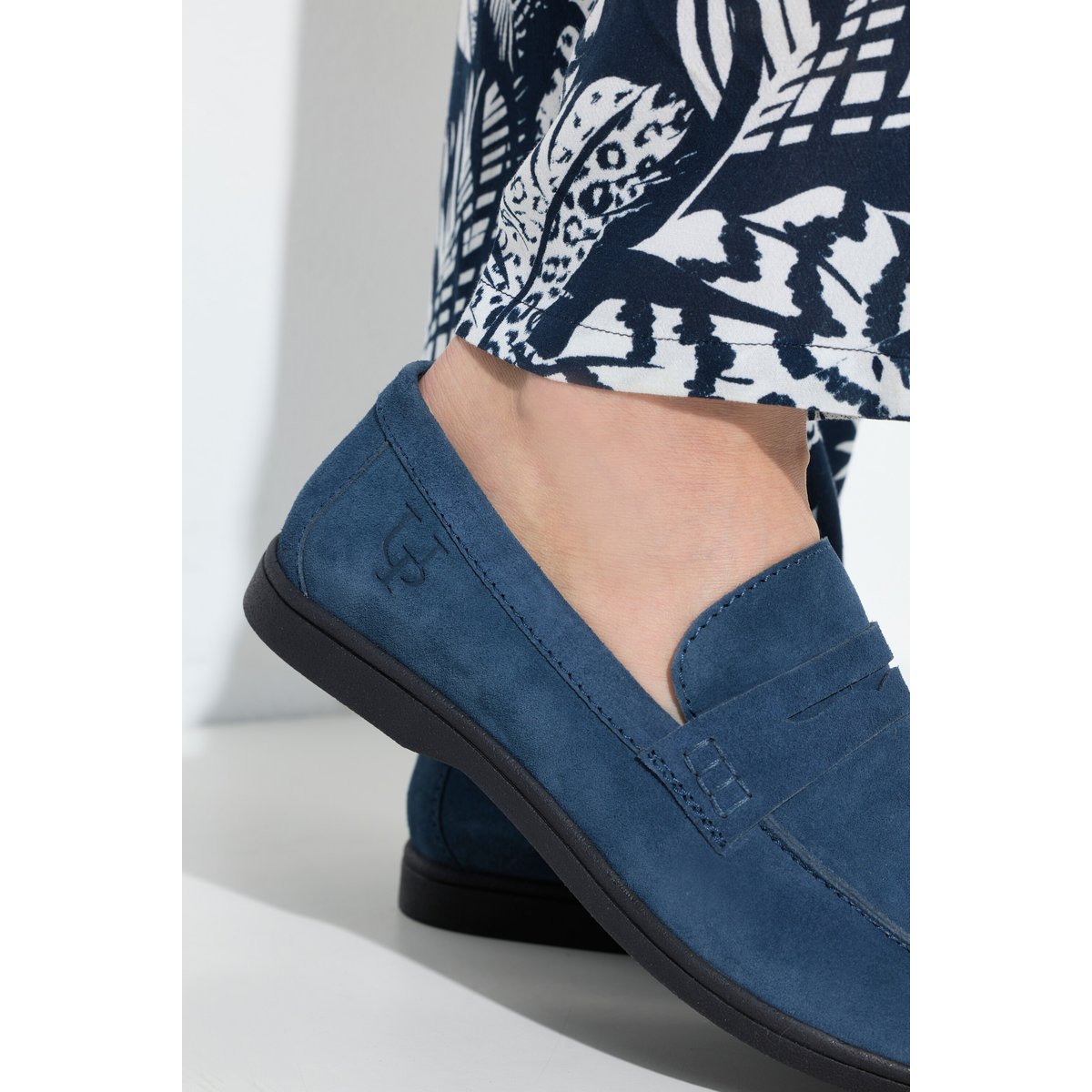 Mocassins en cuir, talon bottier – largeur H , pied large marine, ULLA POPKEN