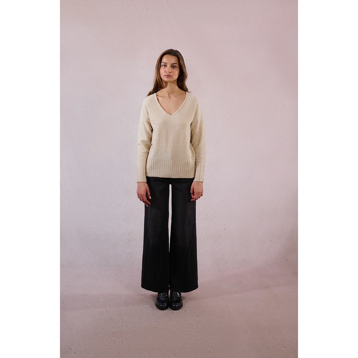 Knitted Sequin Jumper ecru , MOLLY BRACKEN
