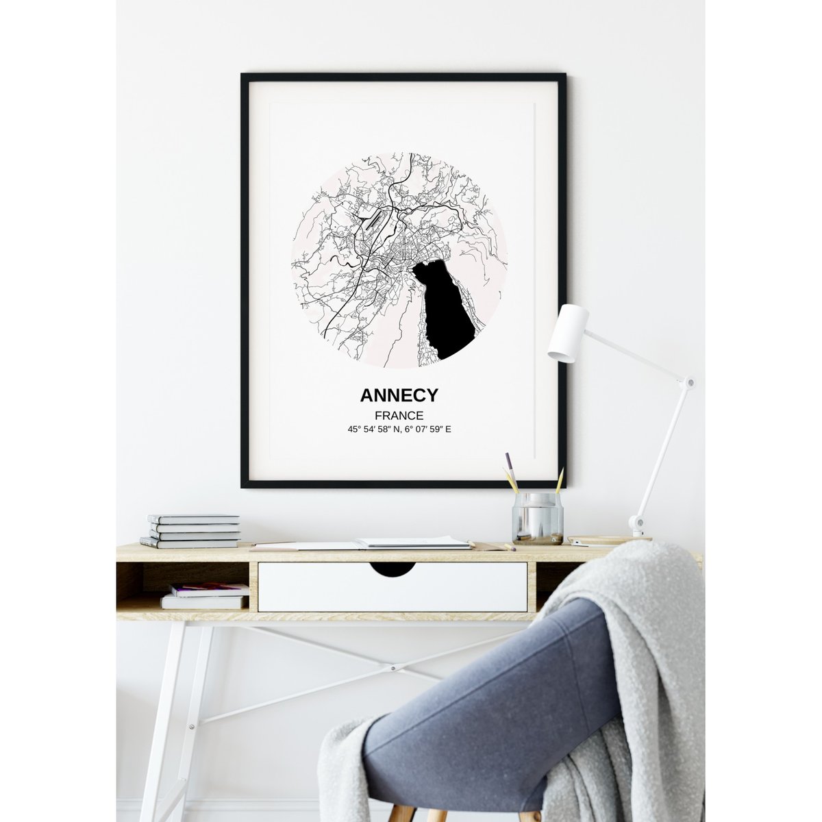 Affiche Carte Annecy blanc, L'AFFICHERIE