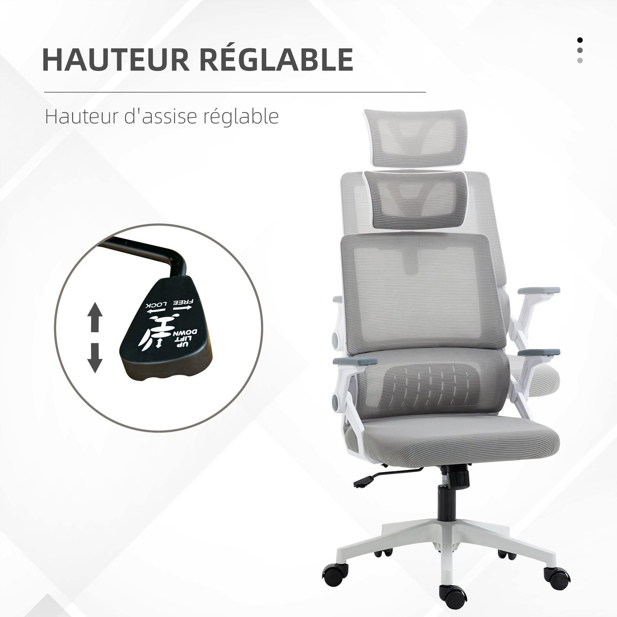 Chaise de bureau Maille Gris gris, HOMCOM