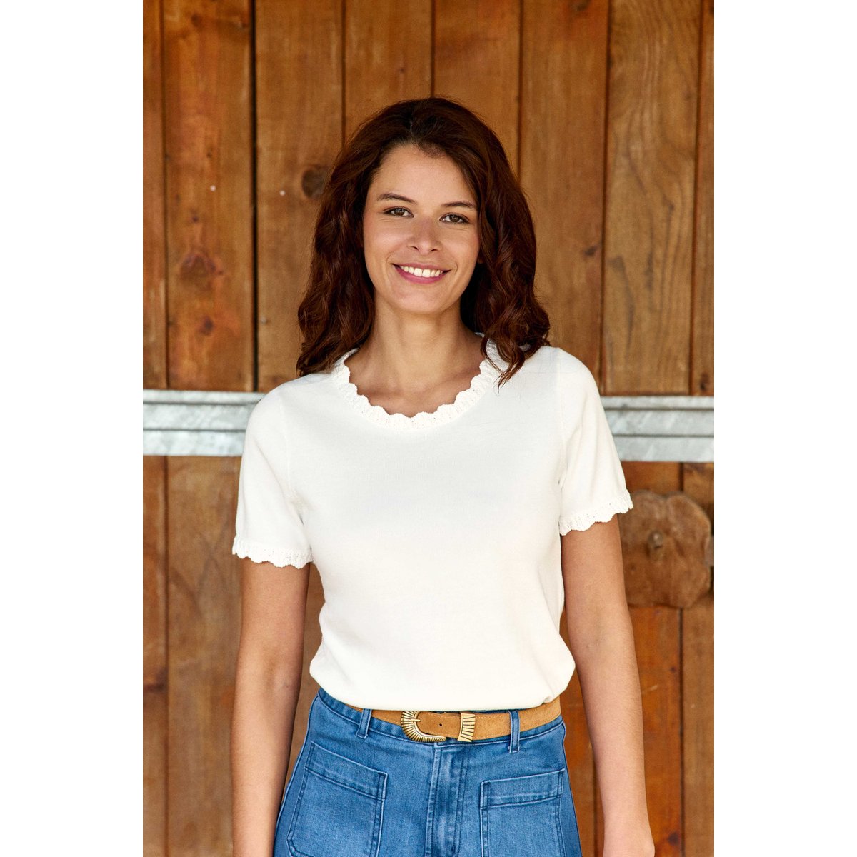 T-shirt manches courtes col rond uni MELINDA 11-ecru, LA PETITE ETOILE