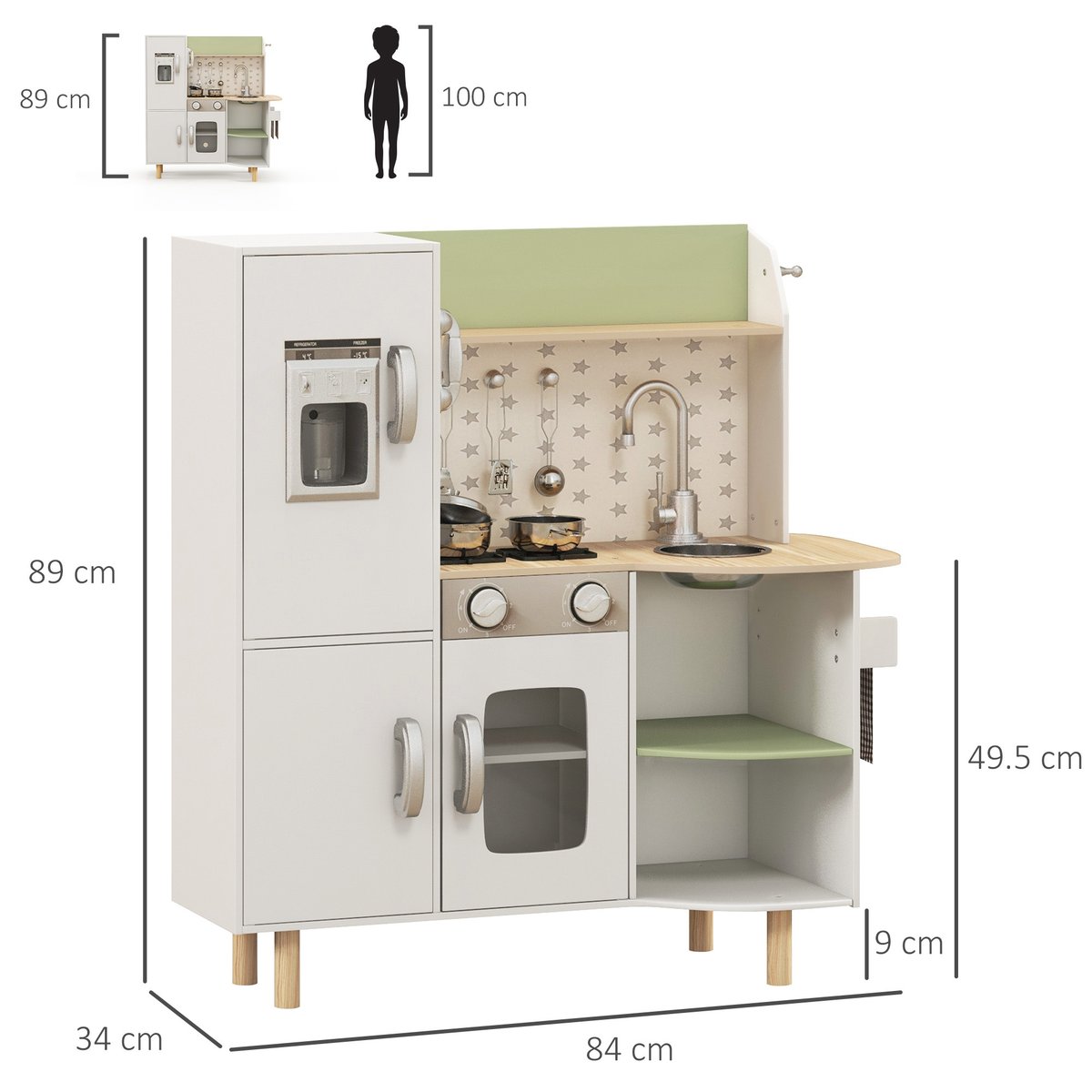Ensemble de cuisine pour enfants Bois Blanc blanc, vert, AIYAPLAY