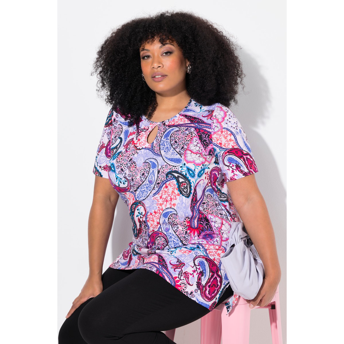T-shirt long motif cachemire bleu moyen, ULLA POPKEN