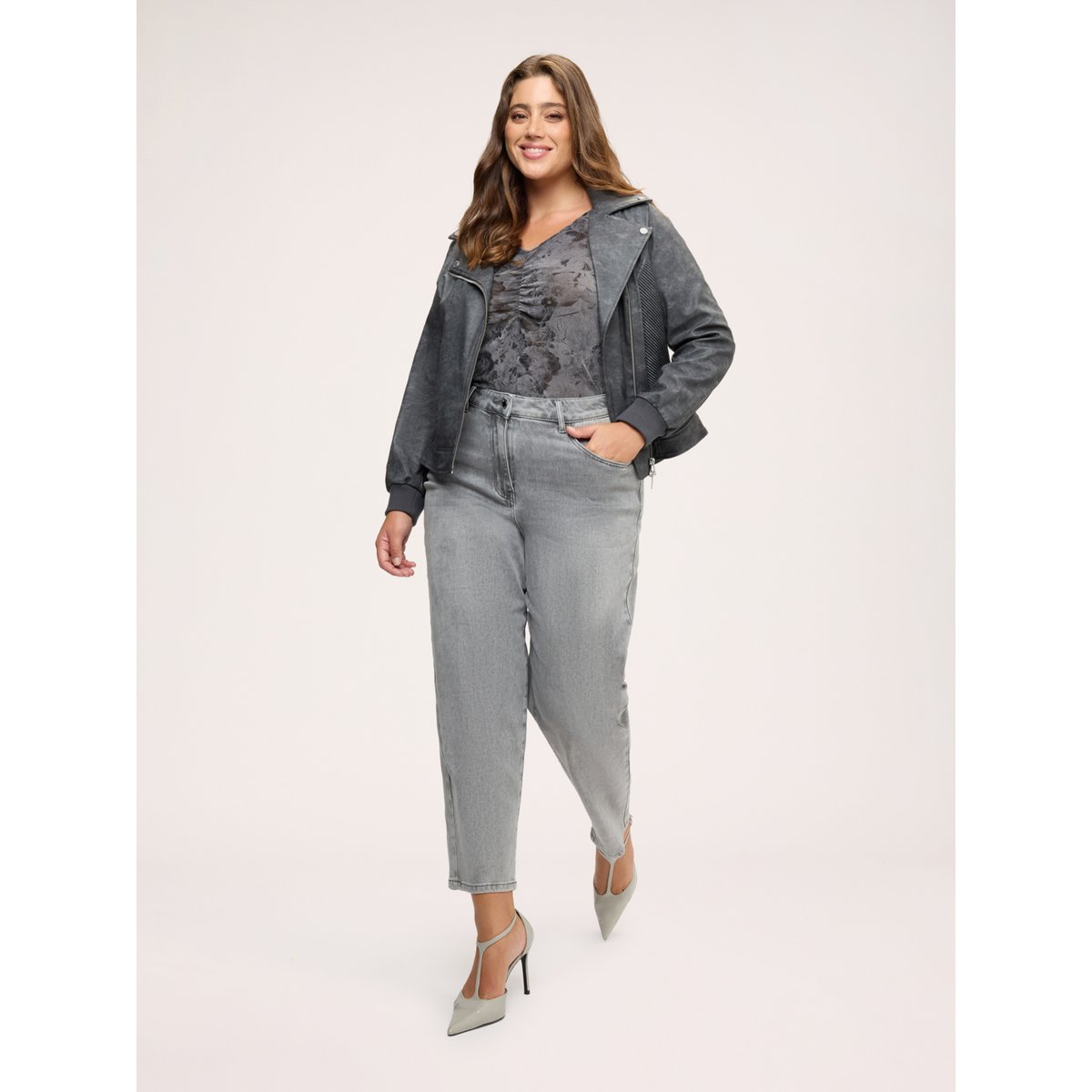Veste biker avec poignets élastiqués gris, FIORELLA RUBINO