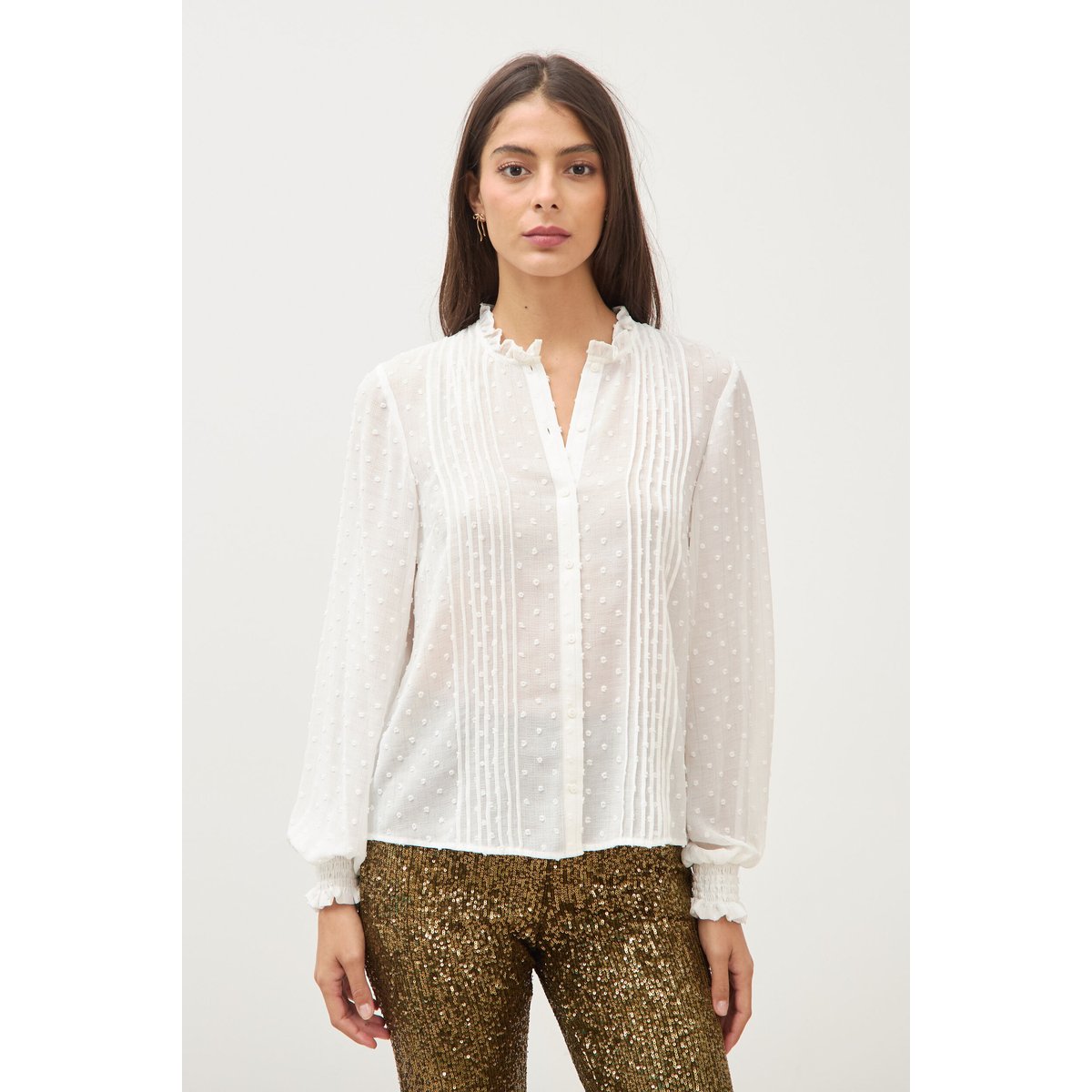 Chemise droite manches longues ecru, BONOBO