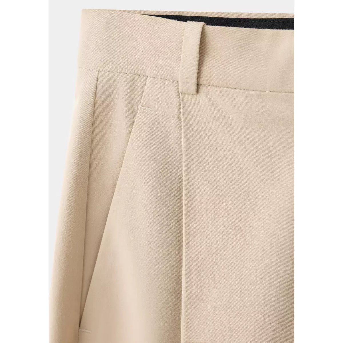 Pantalon droit à pinces en coton beige, MANGO
