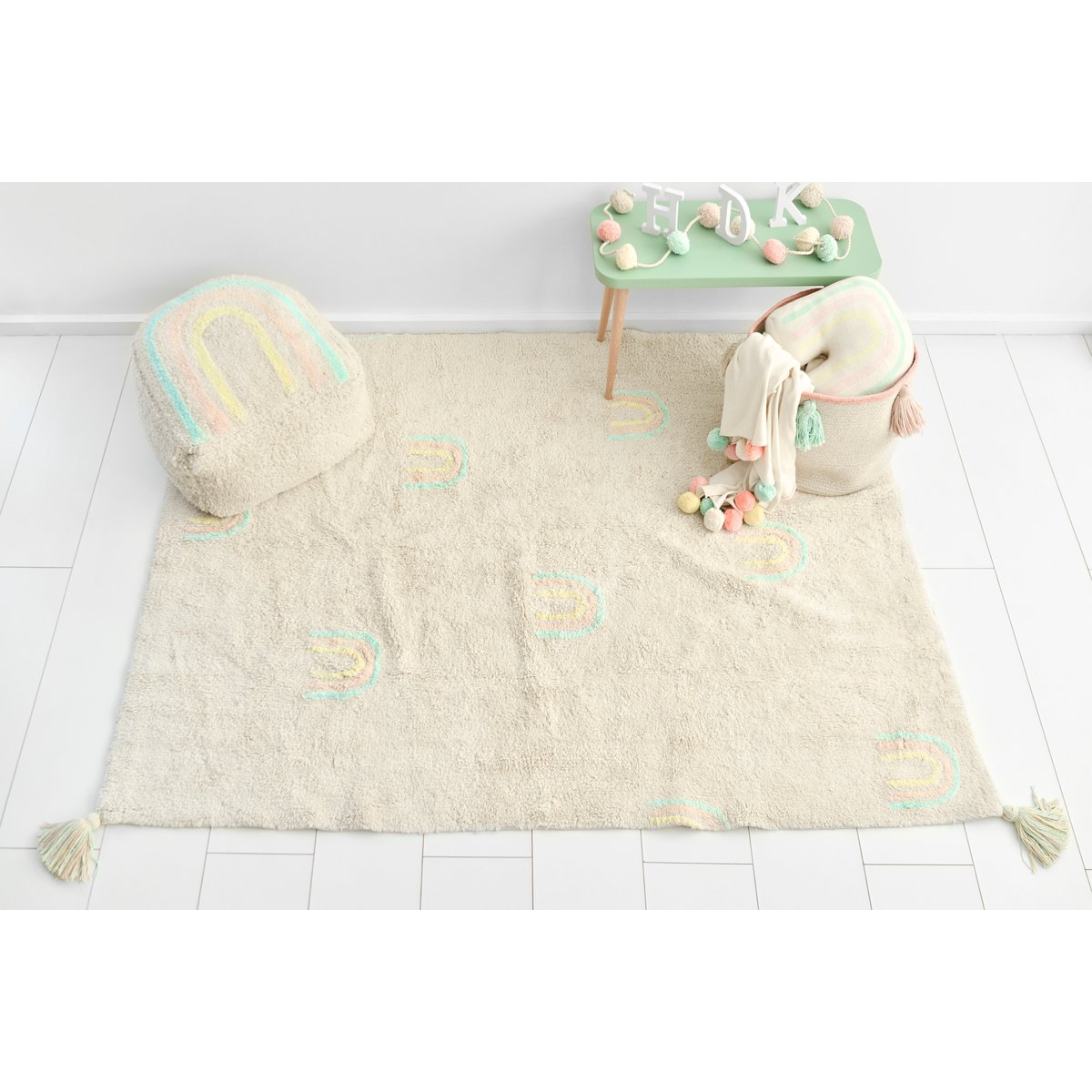 Coussin en coton lavable, RAINBOW STAMP beige, multicolore, HAPPY DECOR KIDS