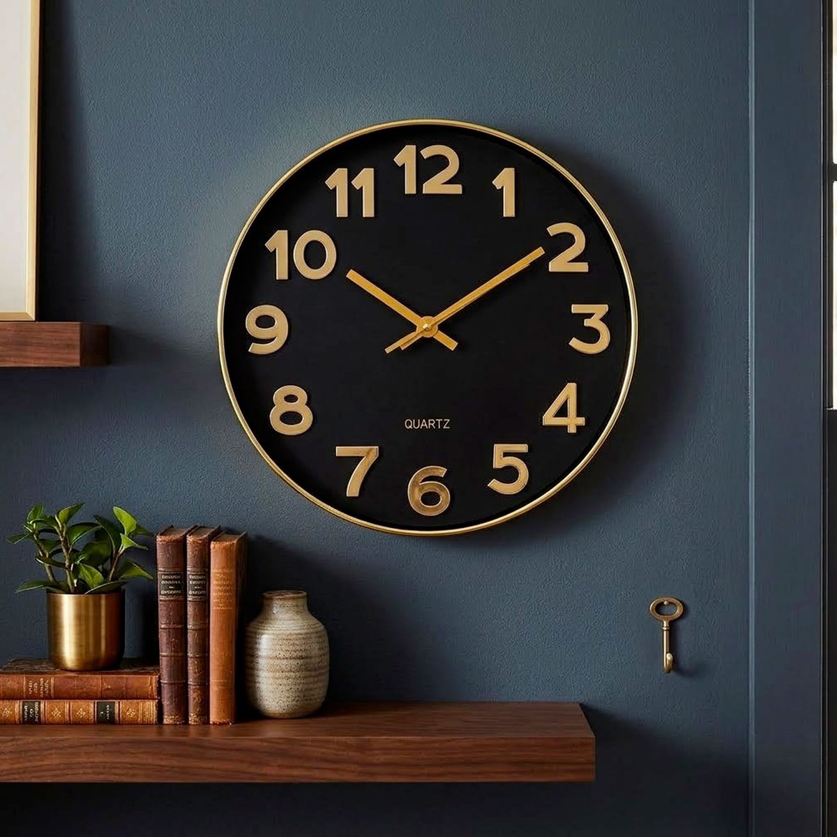 Horloge murale ronde métal noir et doré 30x30x4cm noir, WADIGA
