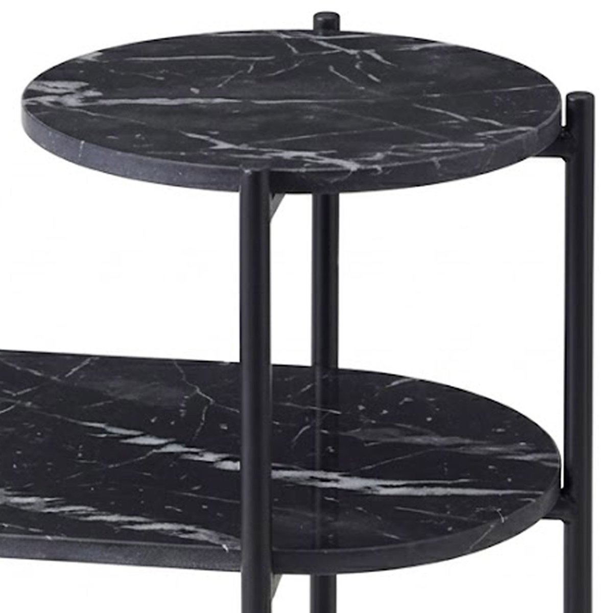 Table d'appoint design en métal et plateaux effet marbre noir 64x33x63cm noir, WADIGA