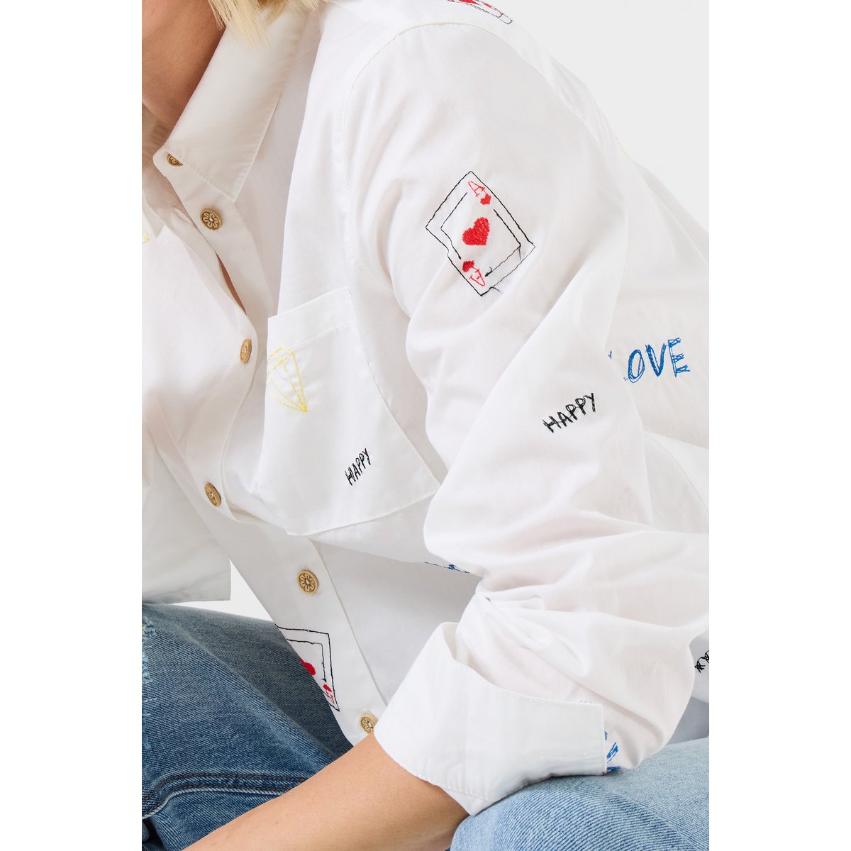 Chemise branchée avec col et broderies blanc, JOE BROWNS