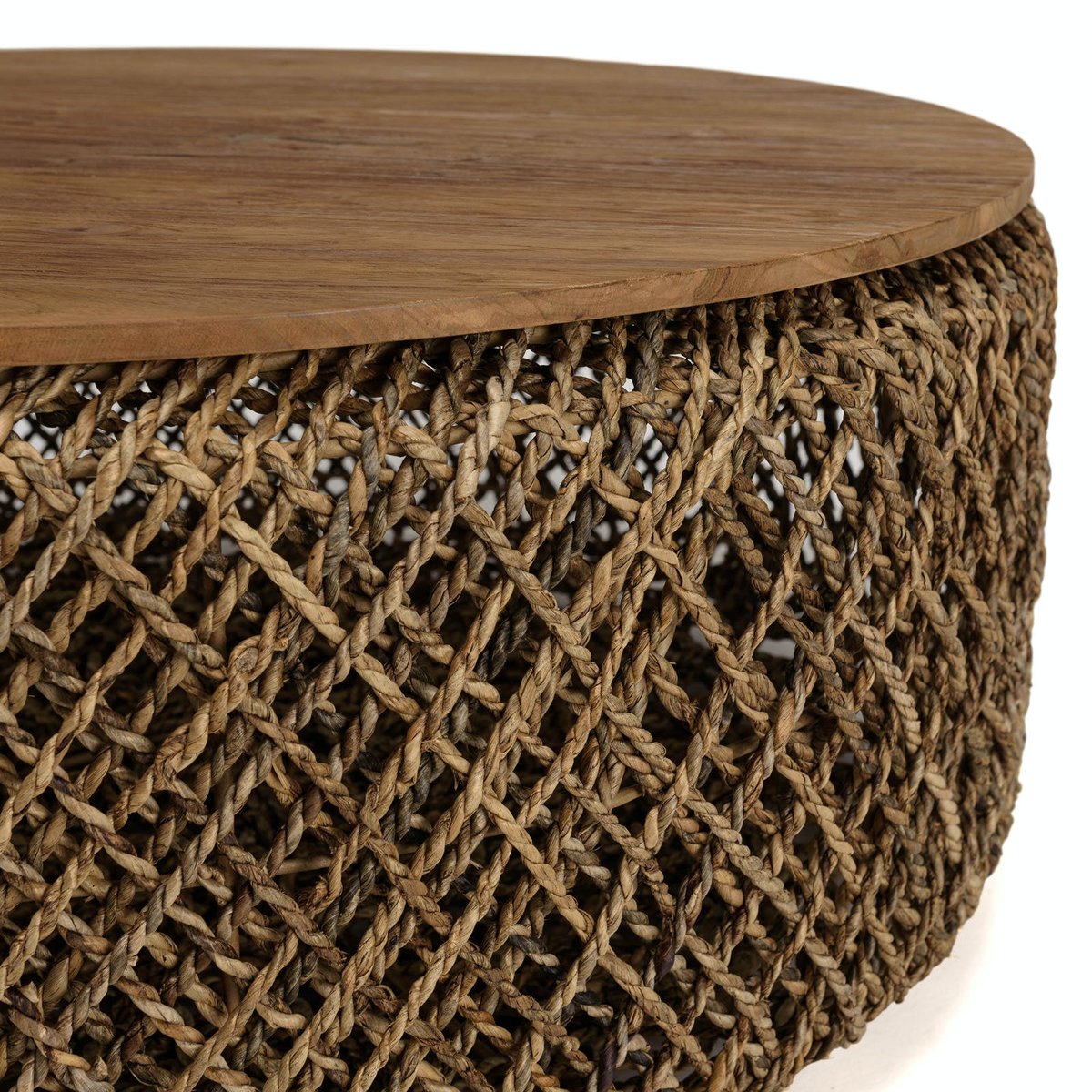Table basse ronde 98 cm fibre tressée et bois SWING bois naturel, PIER IMPORT