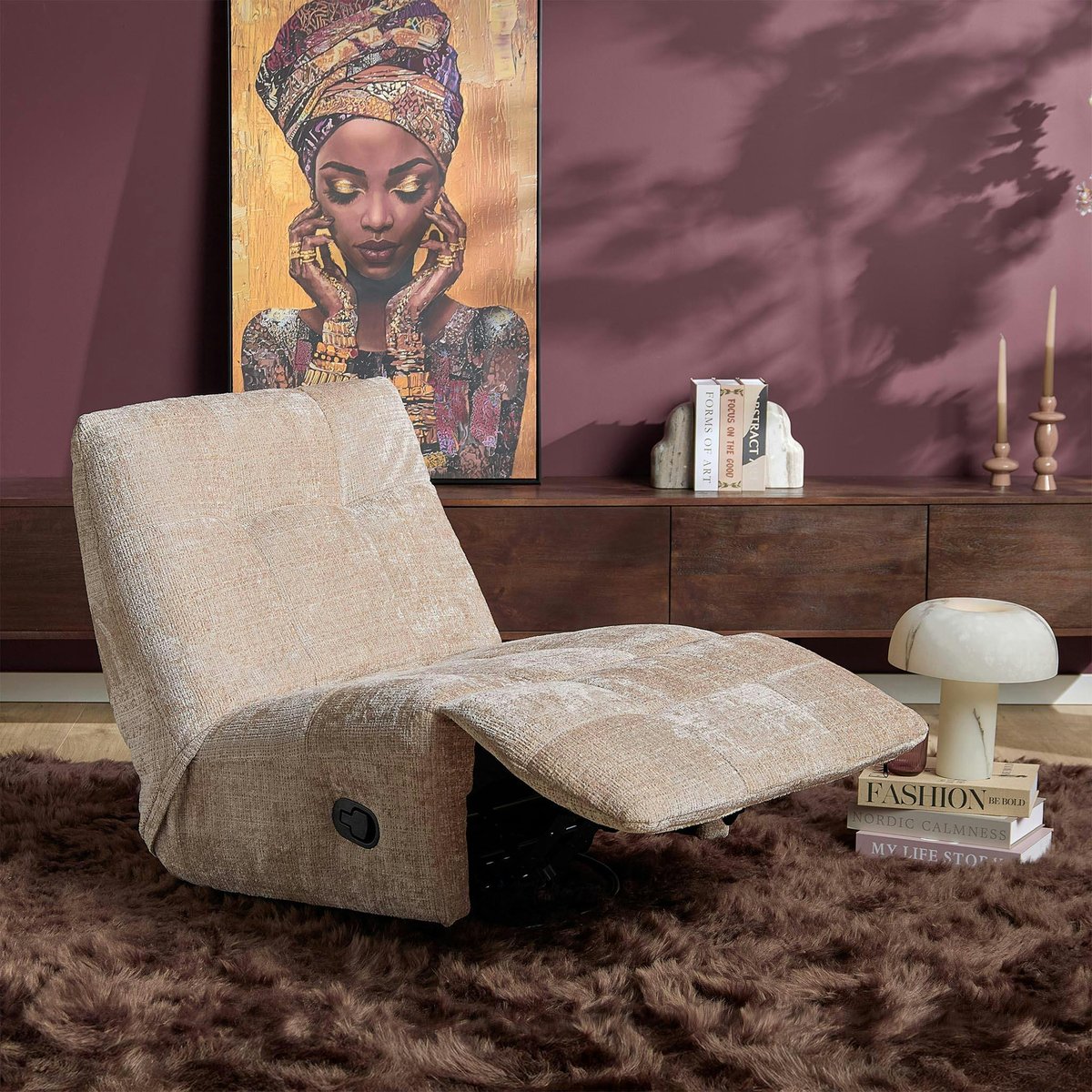 Fauteuil inclinable tissu chenille BELORA beige, PIER IMPORT