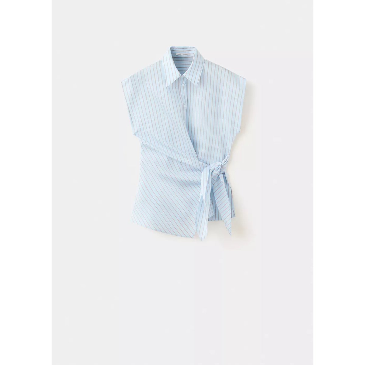 Chemise en lyocell à rayures détail nœud bleu ciel, MANGO