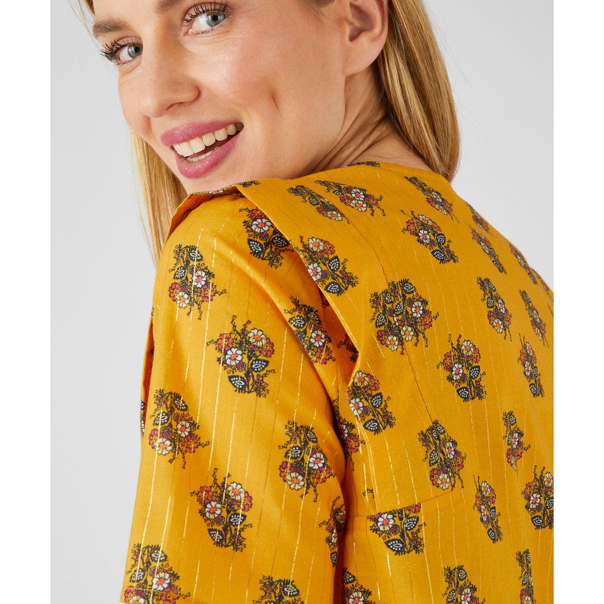 Chemisier coton rayures brillantes jaune bouquet, DAMART