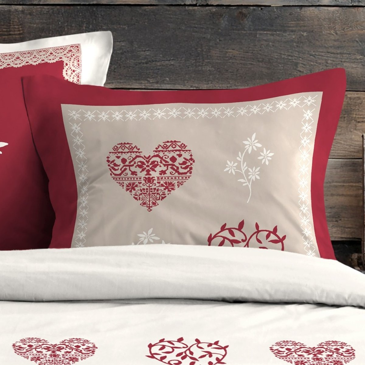 Housse de couette 100% coton 57 fils + 2 taies d’oreiller rouge, DECORATIE