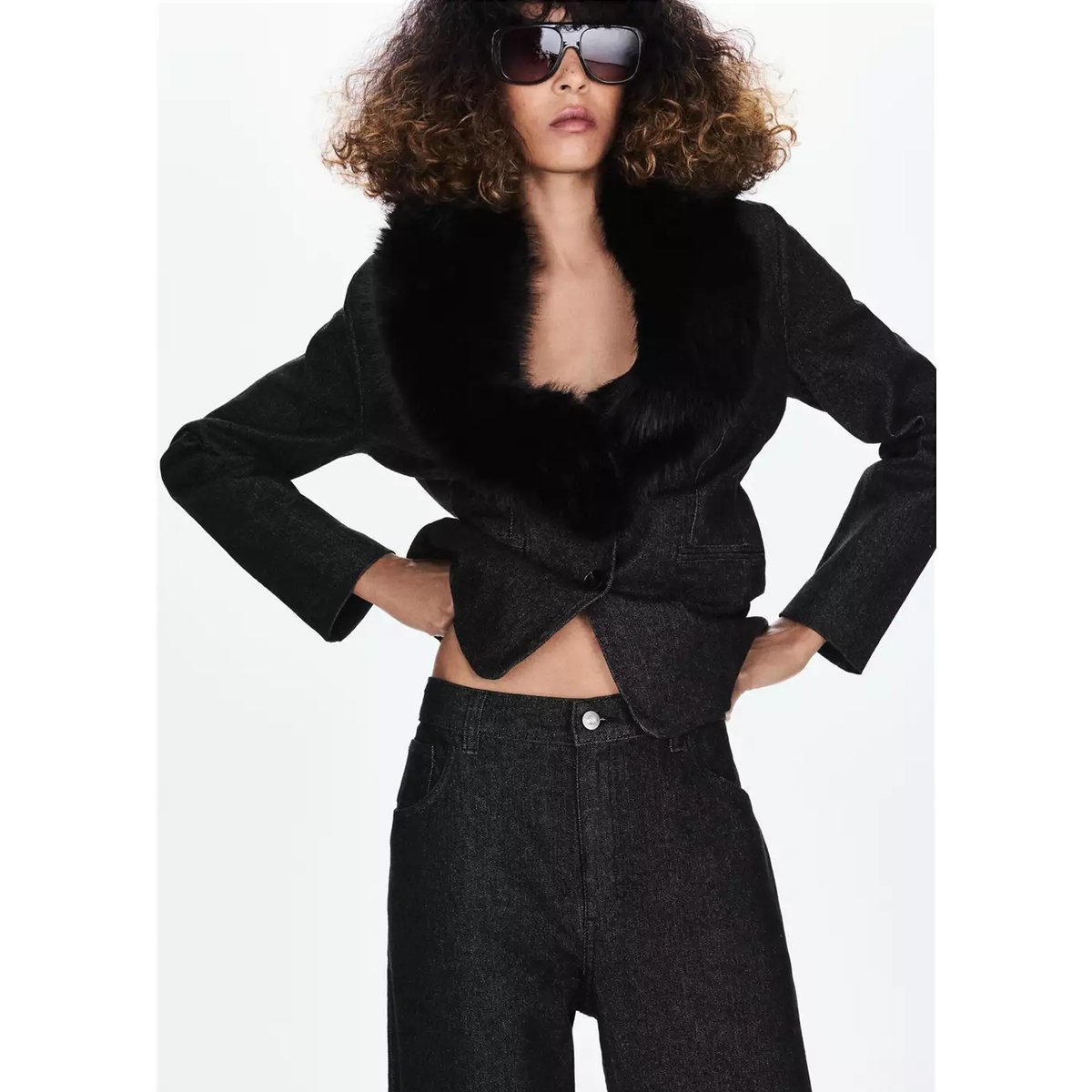 Jean droit taille haute bleu, MANGO