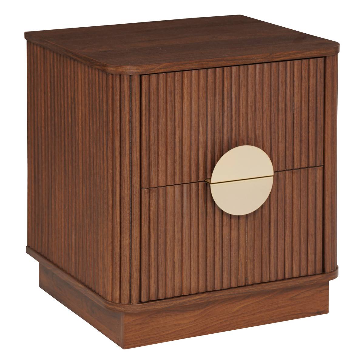 Table de chevet 2 tiroirs finition noyer WANY marron, ATMOSPHERA