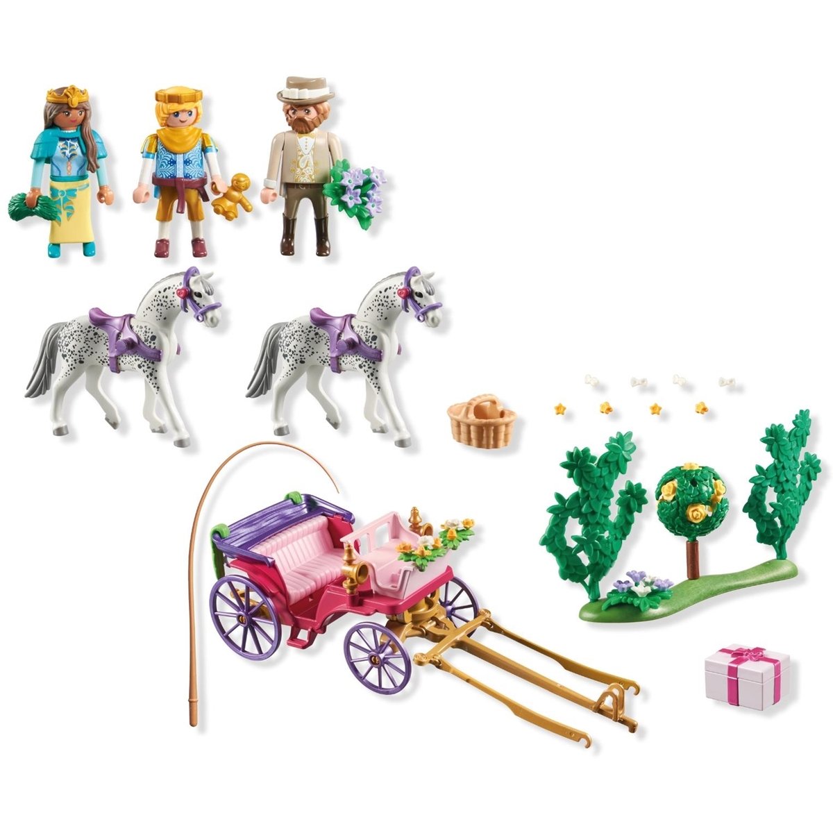 Calèche avec couple princier, cocher et cadeau multicolore, PLAYMOBIL