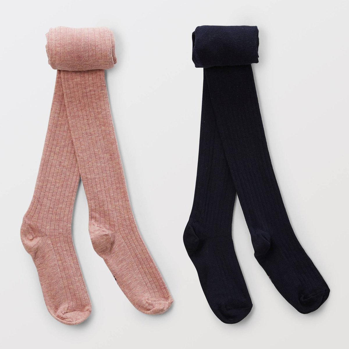 Lot de 2 collants côtelés marine, MONOPRIX
