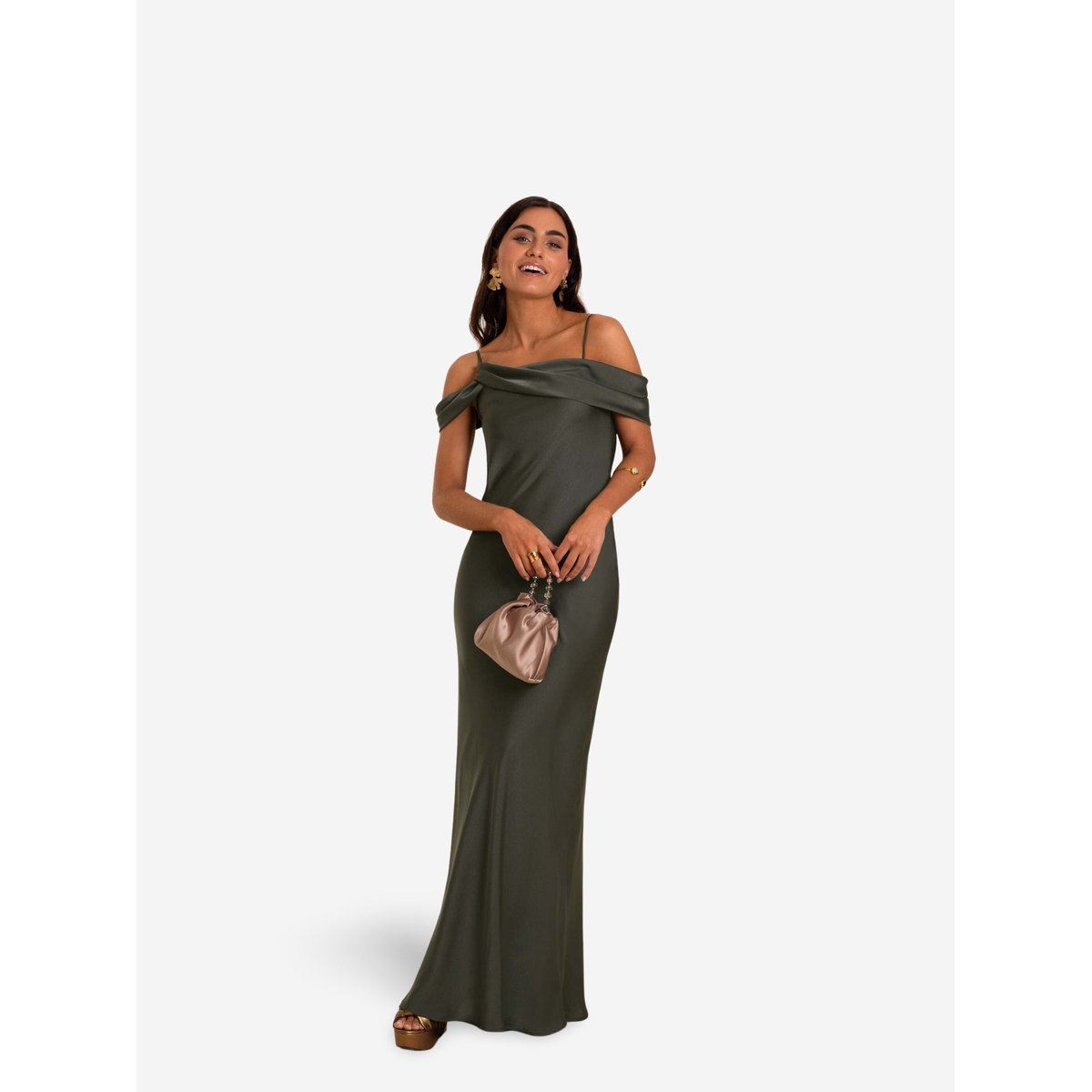 Robe longue avec encolure drapée CÓRDOBA vert, THE-ARE