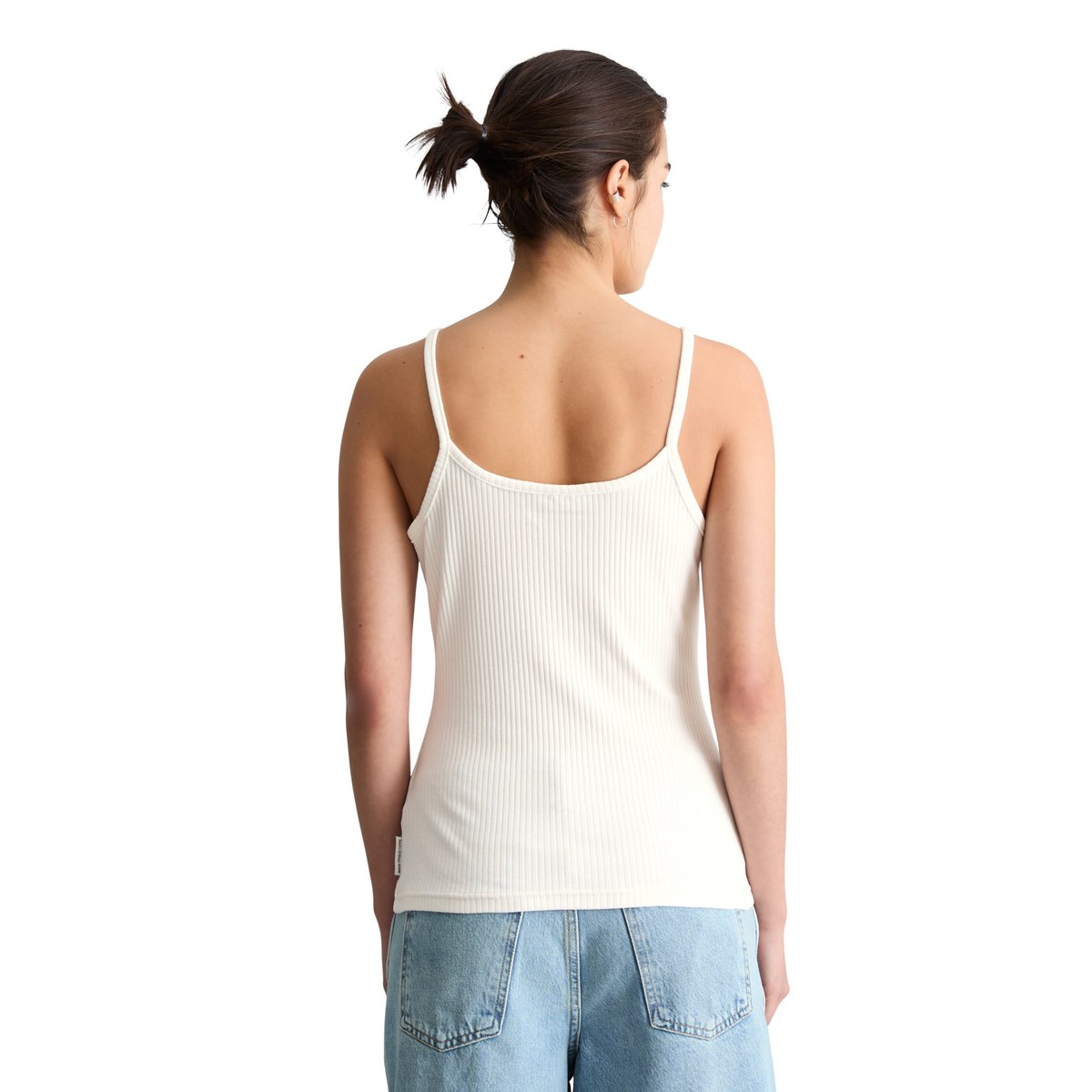 Top à bretelles spaghetti slim en jersey côtelé blanc, MARC O’POLO DENIM