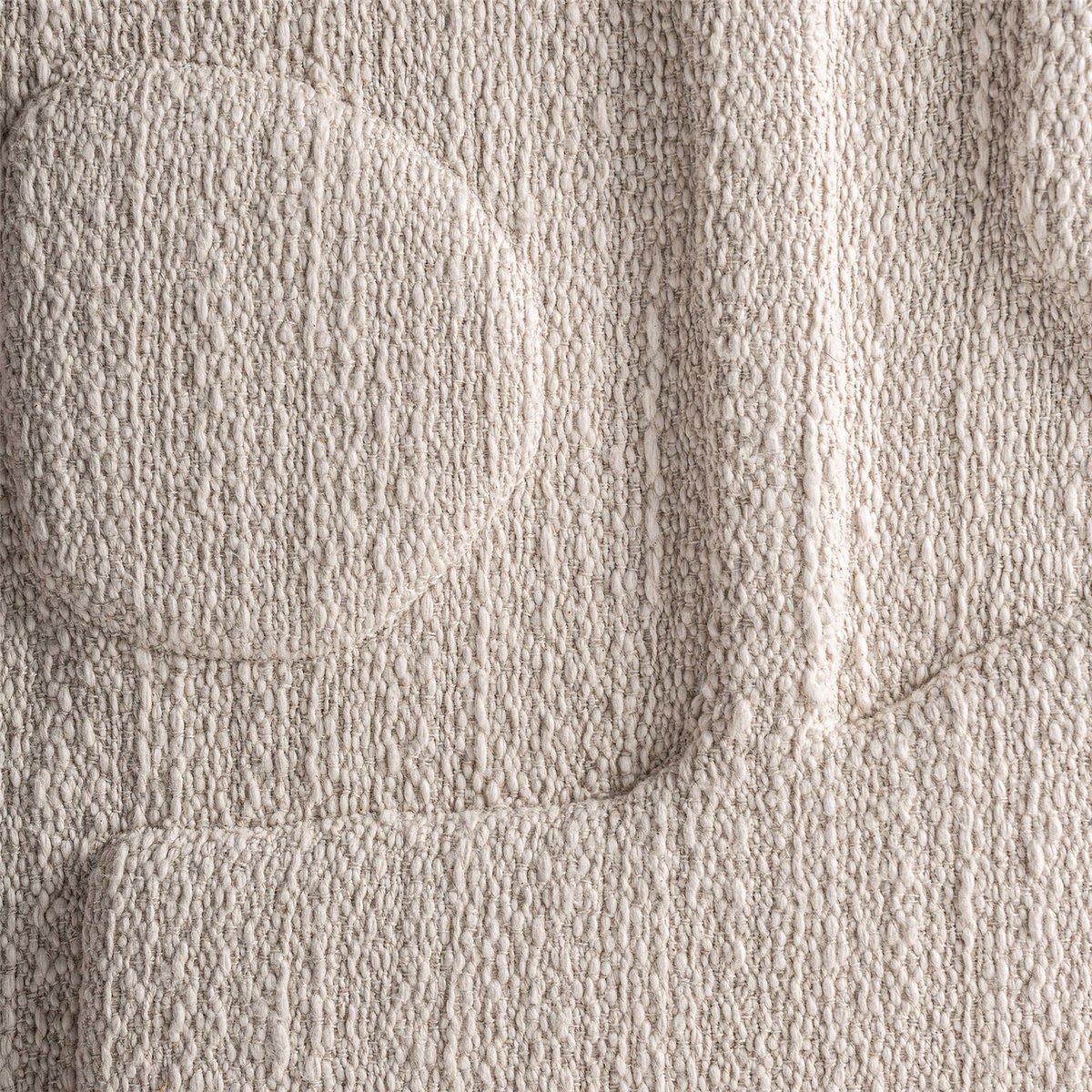 Tableau abstrait contemporain en coton blanc cassé naturel et bois clair, RECOLLECTION
