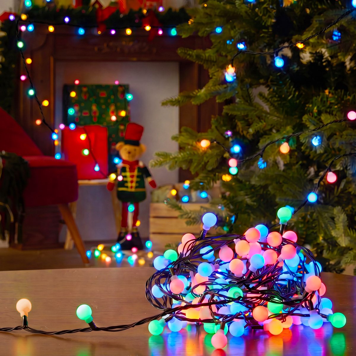 Guirlande lumineuse boules d'extérieur 12,5 m 167 LED changement de couleur 8 fonctions avec télécommande et minuteur sur secteur multicolore, FEERIC LIGHTS & CHRISTMAS
