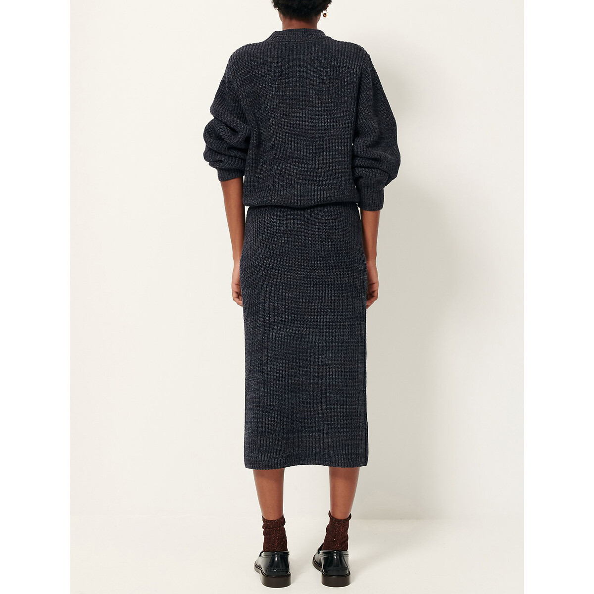 Jupe crayon midi en maille, MARLINIU bleu vert, SESSUN