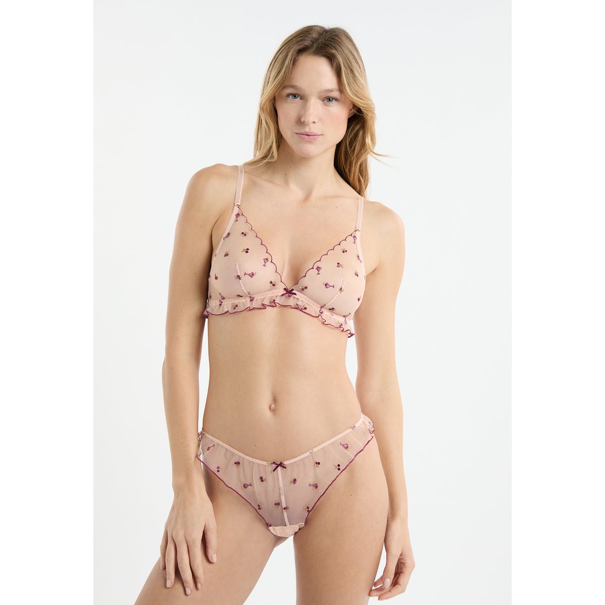 Soutien-gorge triangle en tulle à motifs mocktail brodés COCKTAIL blush, ETAM