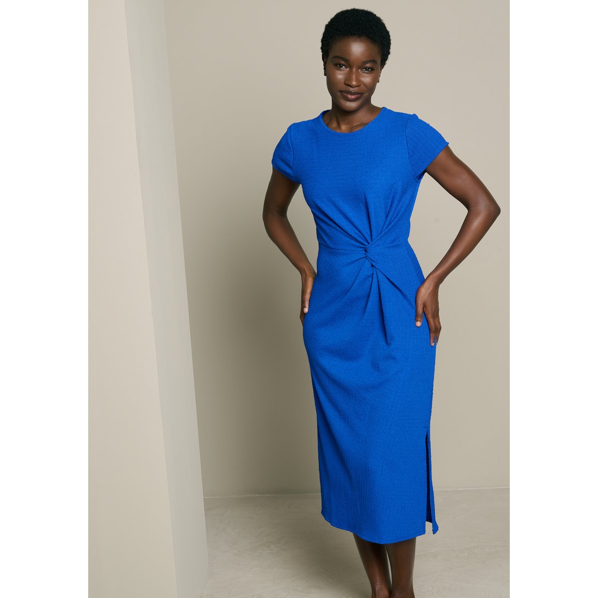 Robe midi drapée bleu electrique, LOLALIZA