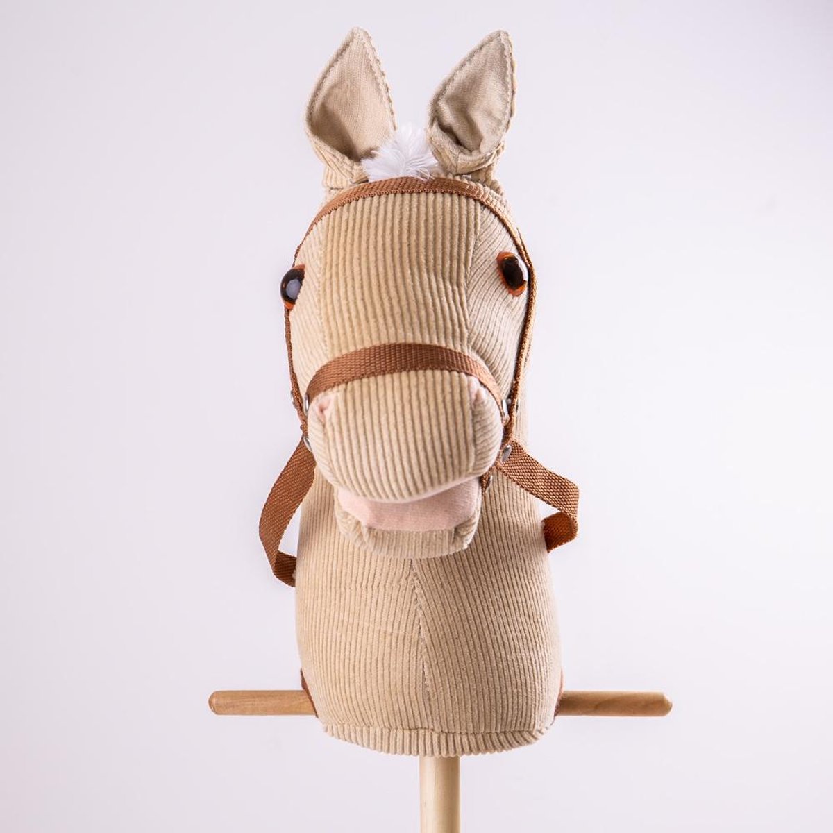 Cheval bâton en bois et velours côtelé marron, BIGJIGS