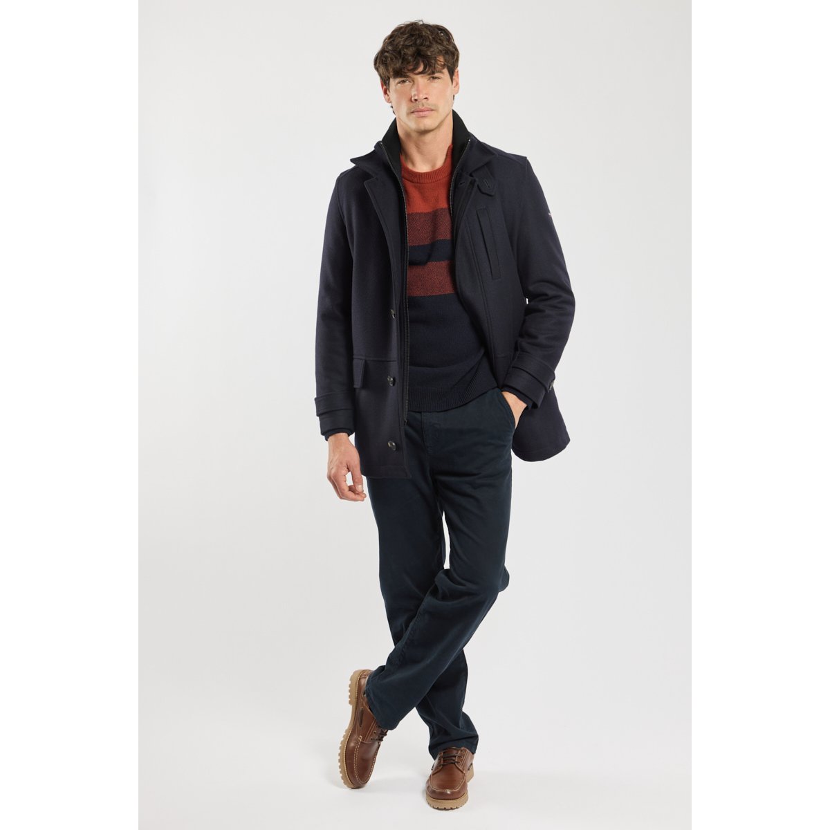 Manteau avec parementure en drap de laine rich navy, ARMOR-LUX
