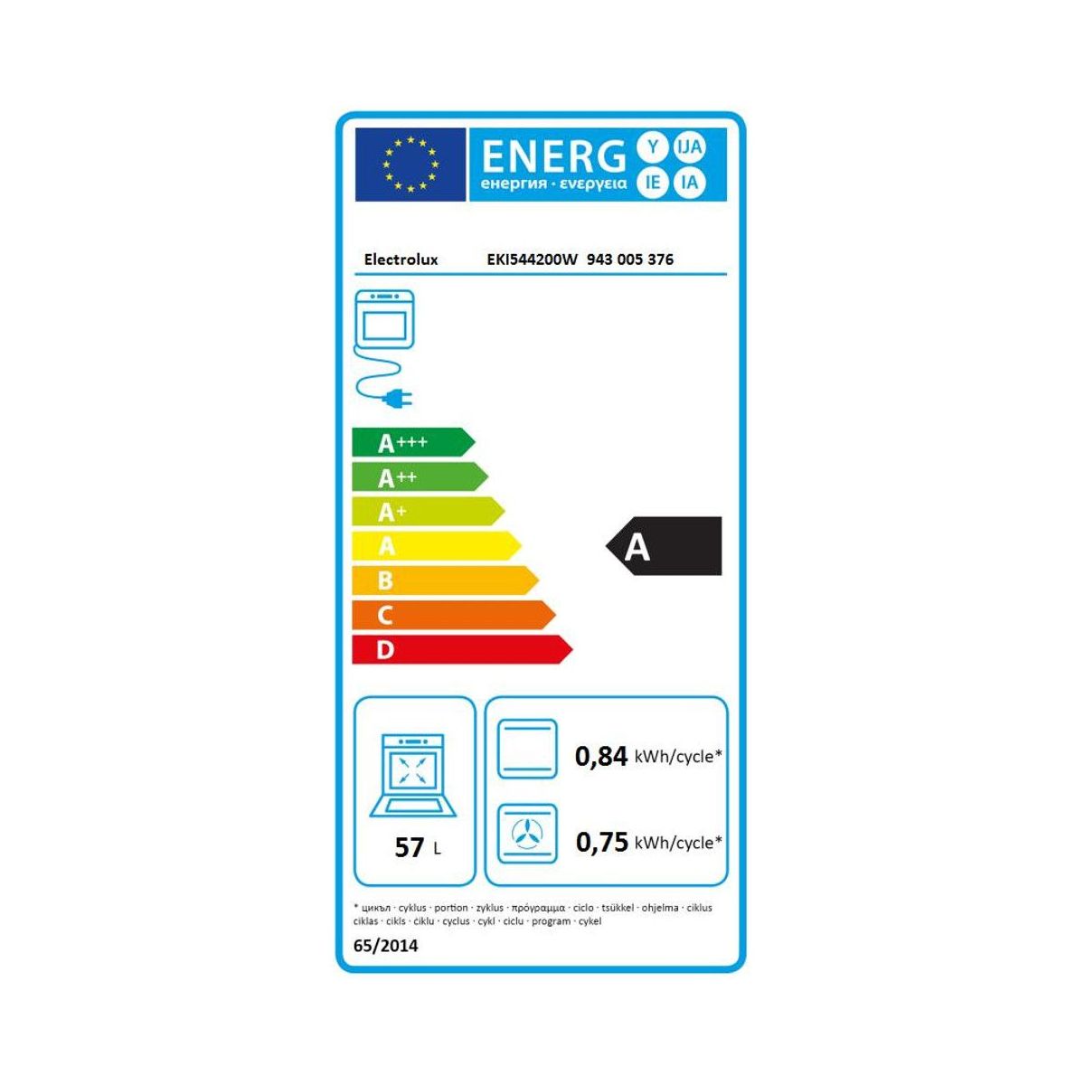 Cuisinière induction EKI544200W couleur unique, ELECTROLUX