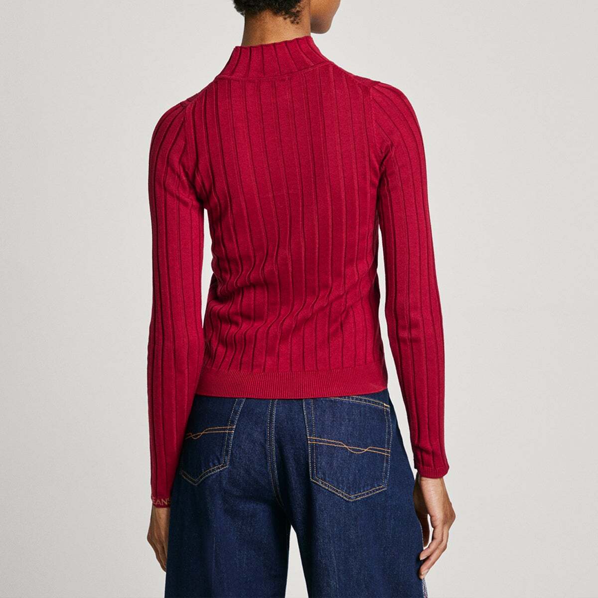 Pull À Col Montant En Maille Côtelée rouge brûlé, PEPE JEANS