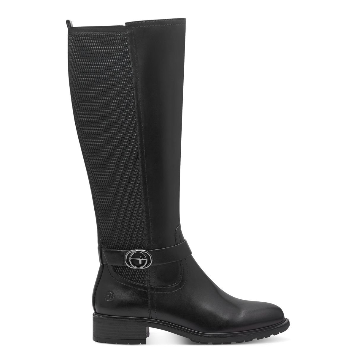 Bottes cavalières élastiquées, en cuir noir, TAMARIS