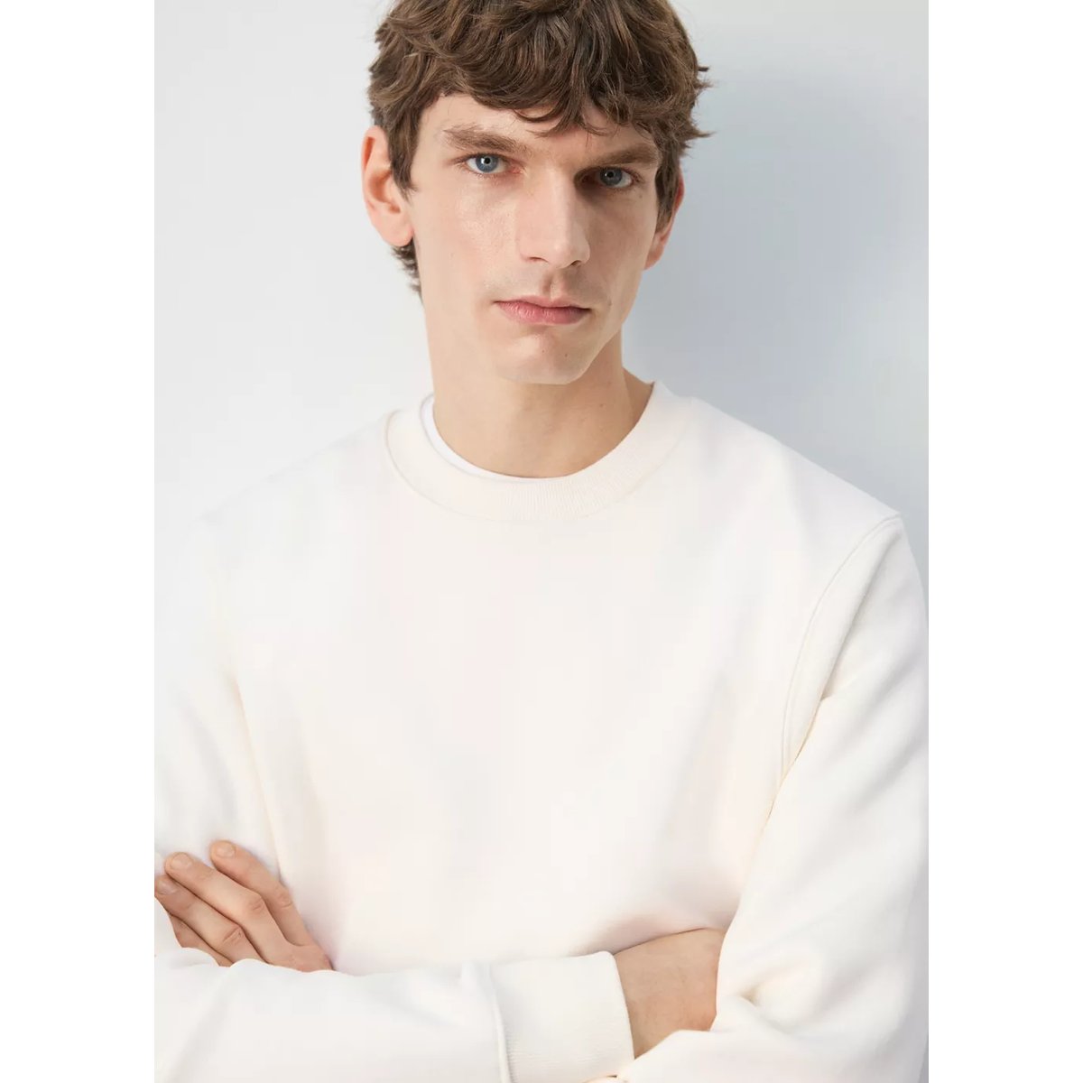 Sweat en coton intérieur soft-touch blanc, MANGO MAN