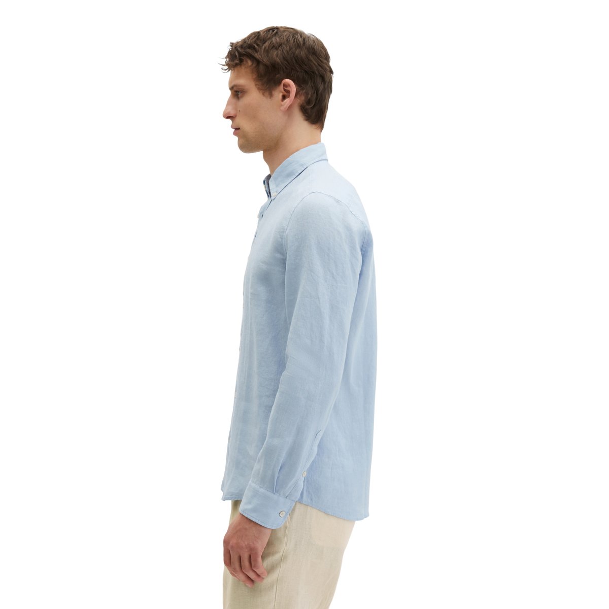 Chemise à col boutonné shaped en pur lin bleu clair, MARC O'POLO